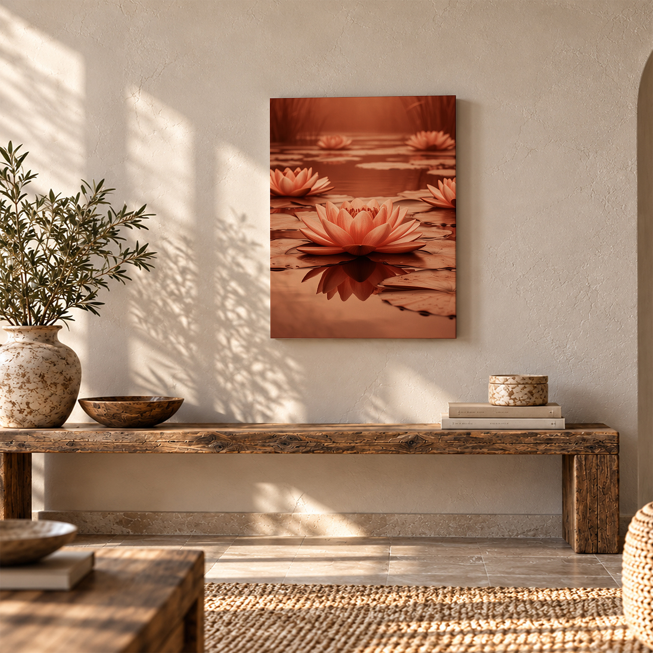 Warm Water Lilies Pond Framed Canvas Wall Art - Image 5