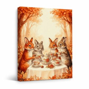 Autumn Rabbit Tea Party Framed Canvas Wall Art
