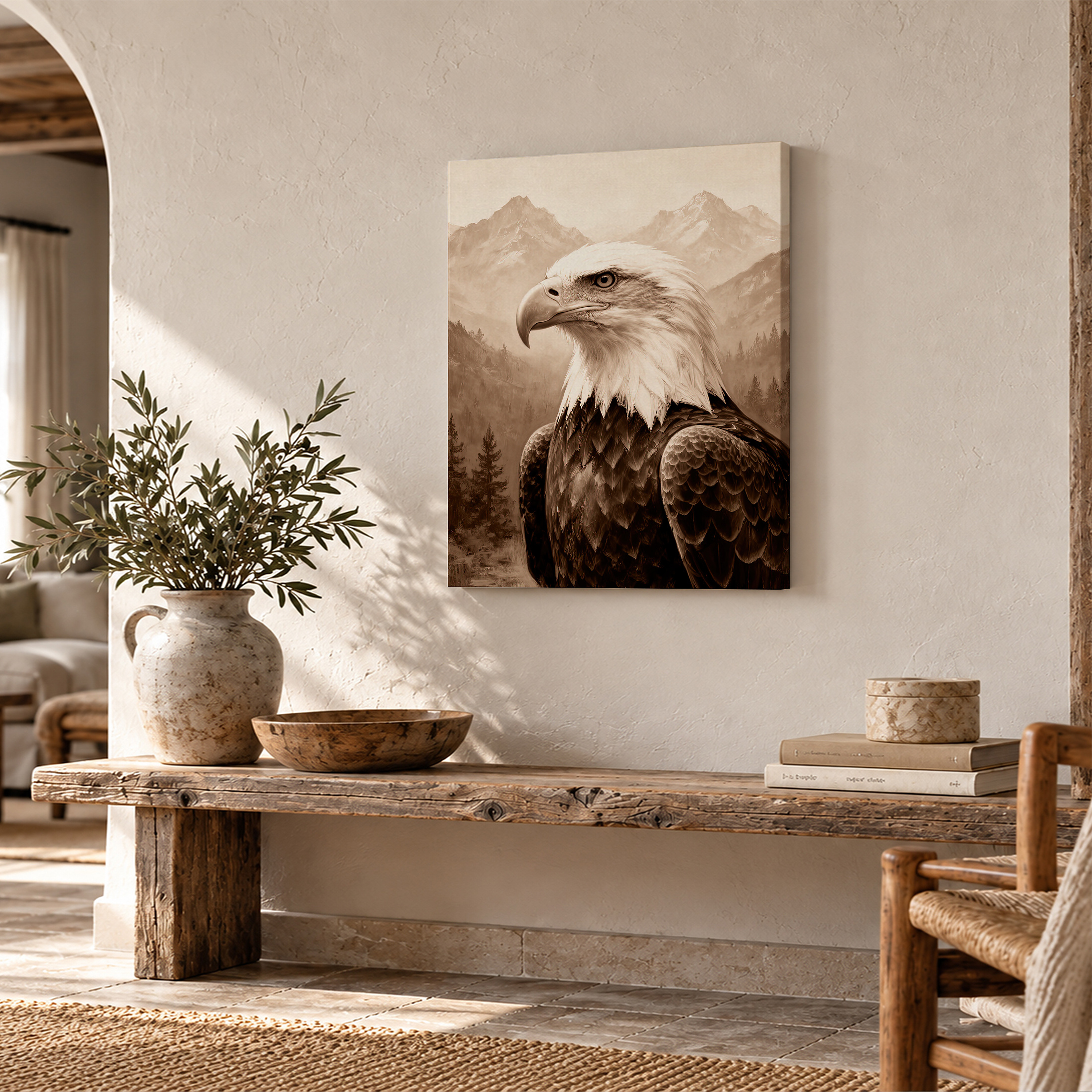 Bald Eagle Mountain Sepia Framed Canvas Wall Art Ready to Hang - Image 2