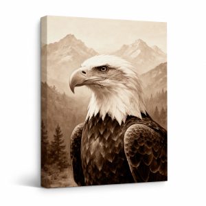 Bald Eagle Mountain Sepia Framed Canvas Wall Art Ready to Hang