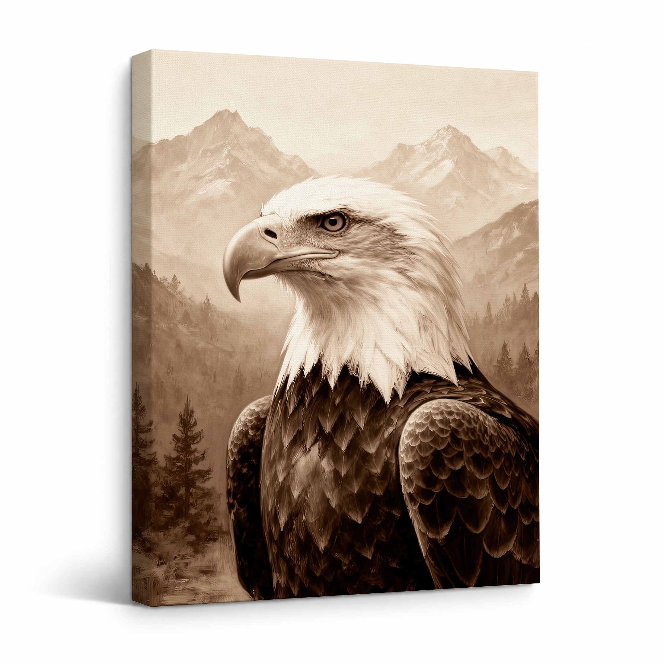 Bald Eagle Mountain Sepia Framed Canvas Wall Art Ready to Hang