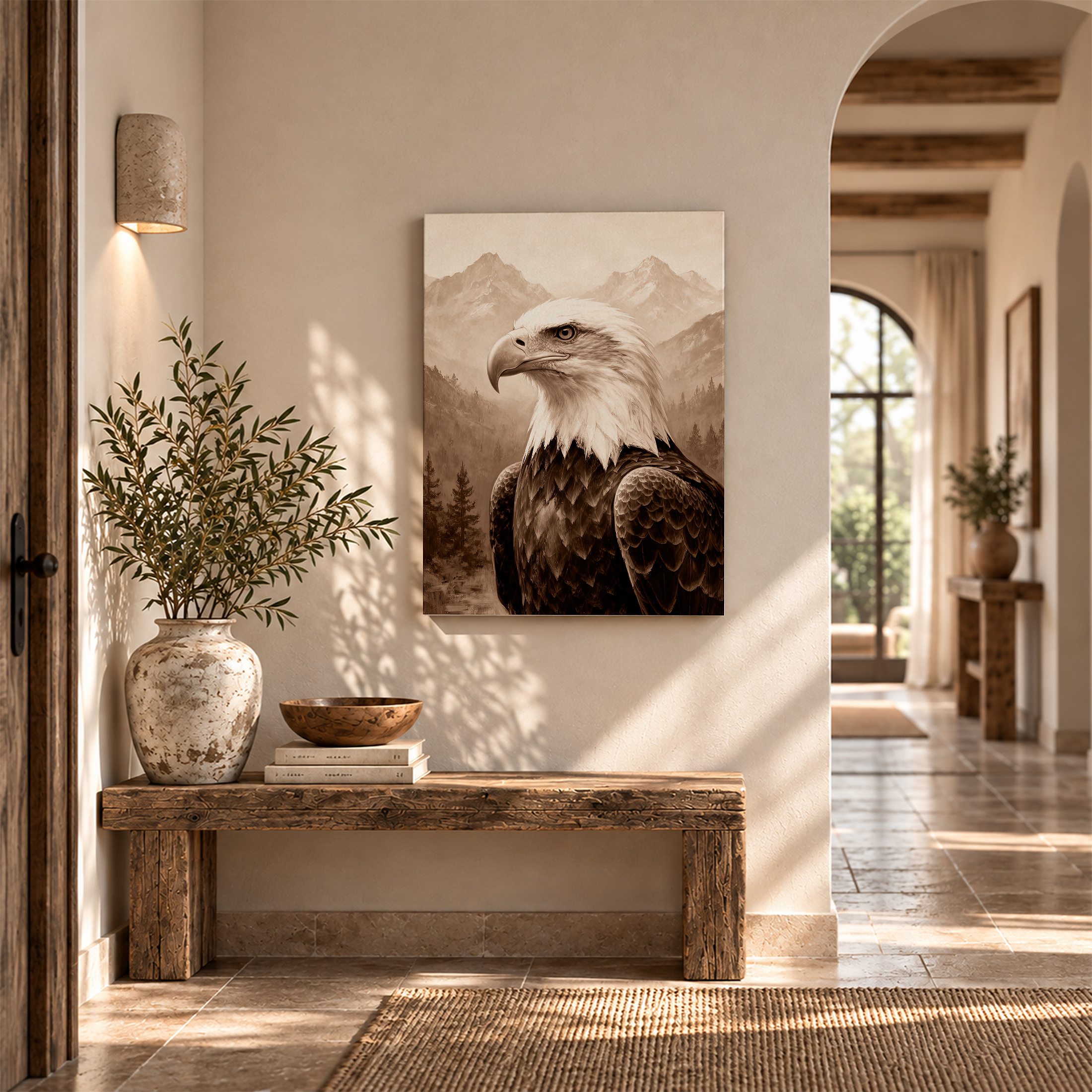 Bald Eagle Mountain Sepia Framed Canvas Wall Art Ready to Hang - Image 6