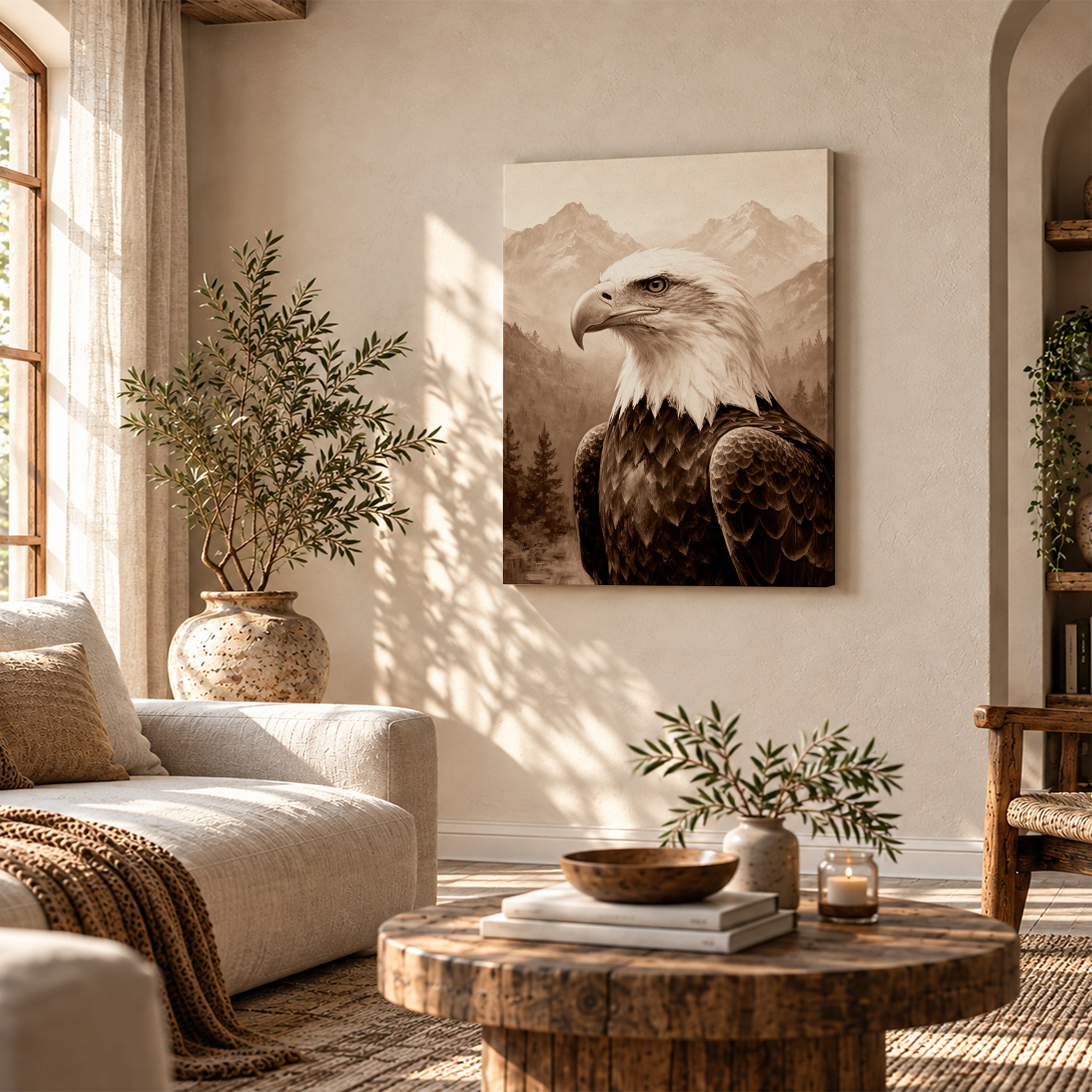 Bald Eagle Mountain Sepia Framed Canvas Wall Art Ready to Hang - Image 4