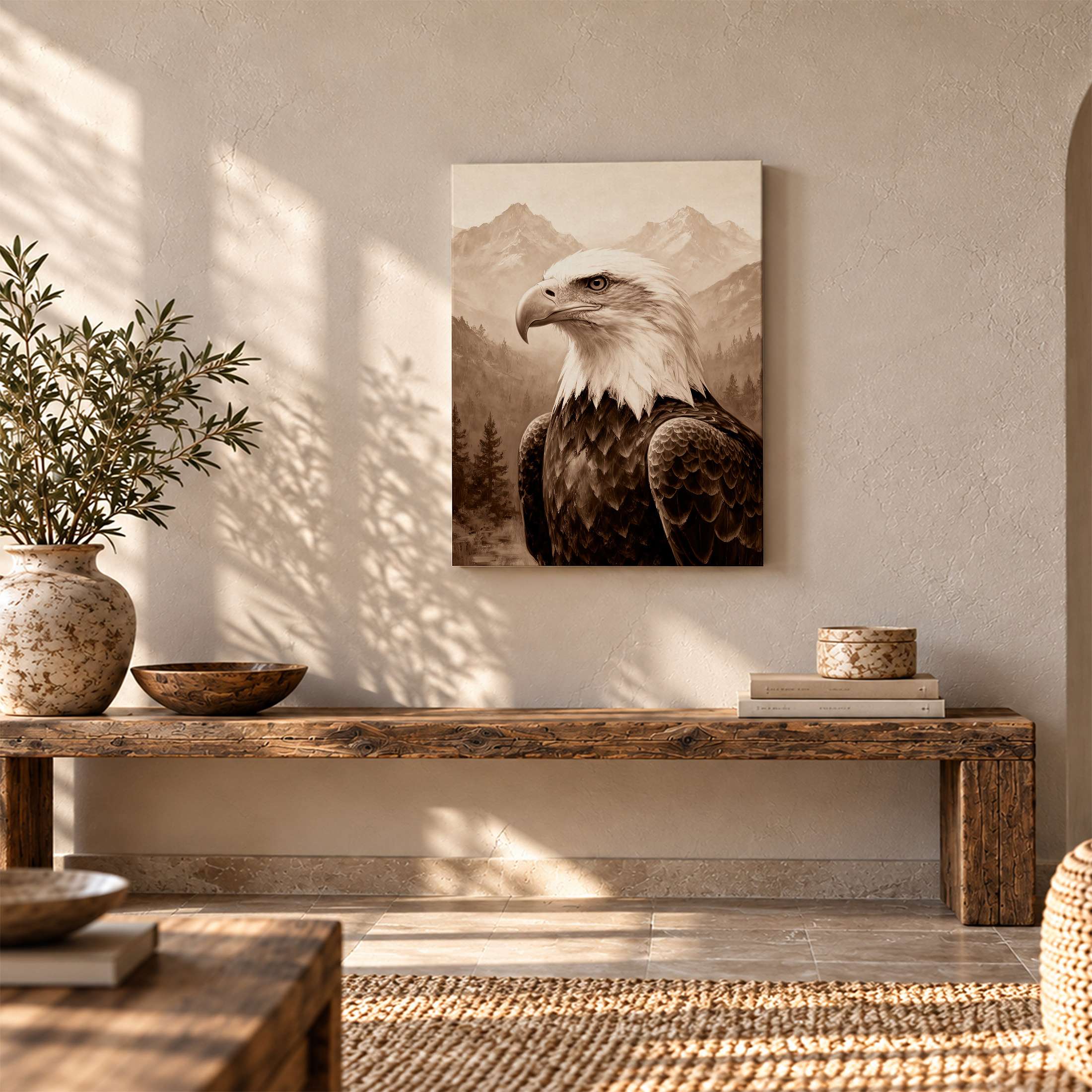 Bald Eagle Mountain Sepia Framed Canvas Wall Art Ready to Hang - Image 5