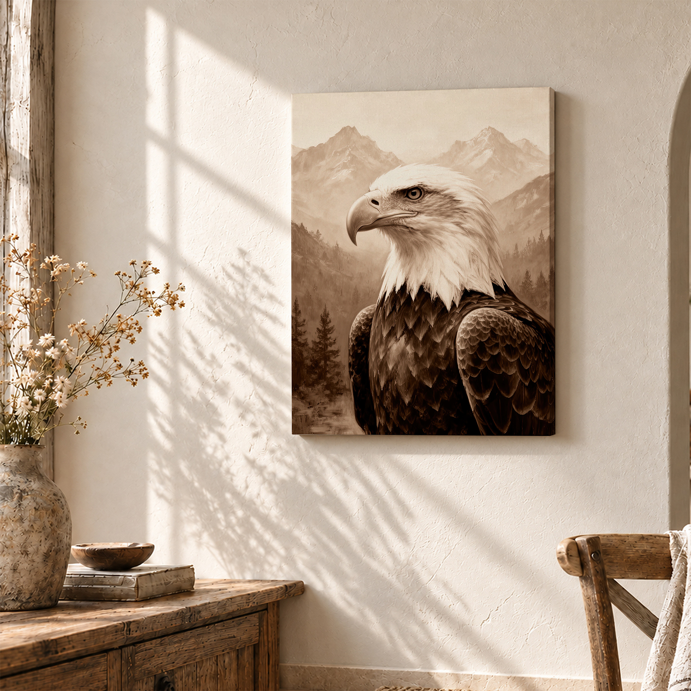 Bald Eagle Mountain Sepia Framed Canvas Wall Art Ready to Hang - Image 3