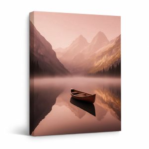 Pink Mountain Lake Serenity Framed Canvas Wall Art