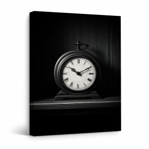 Vintage Pocket Watch Monochrome Framed Canvas Wall Art - Ready to Hang
