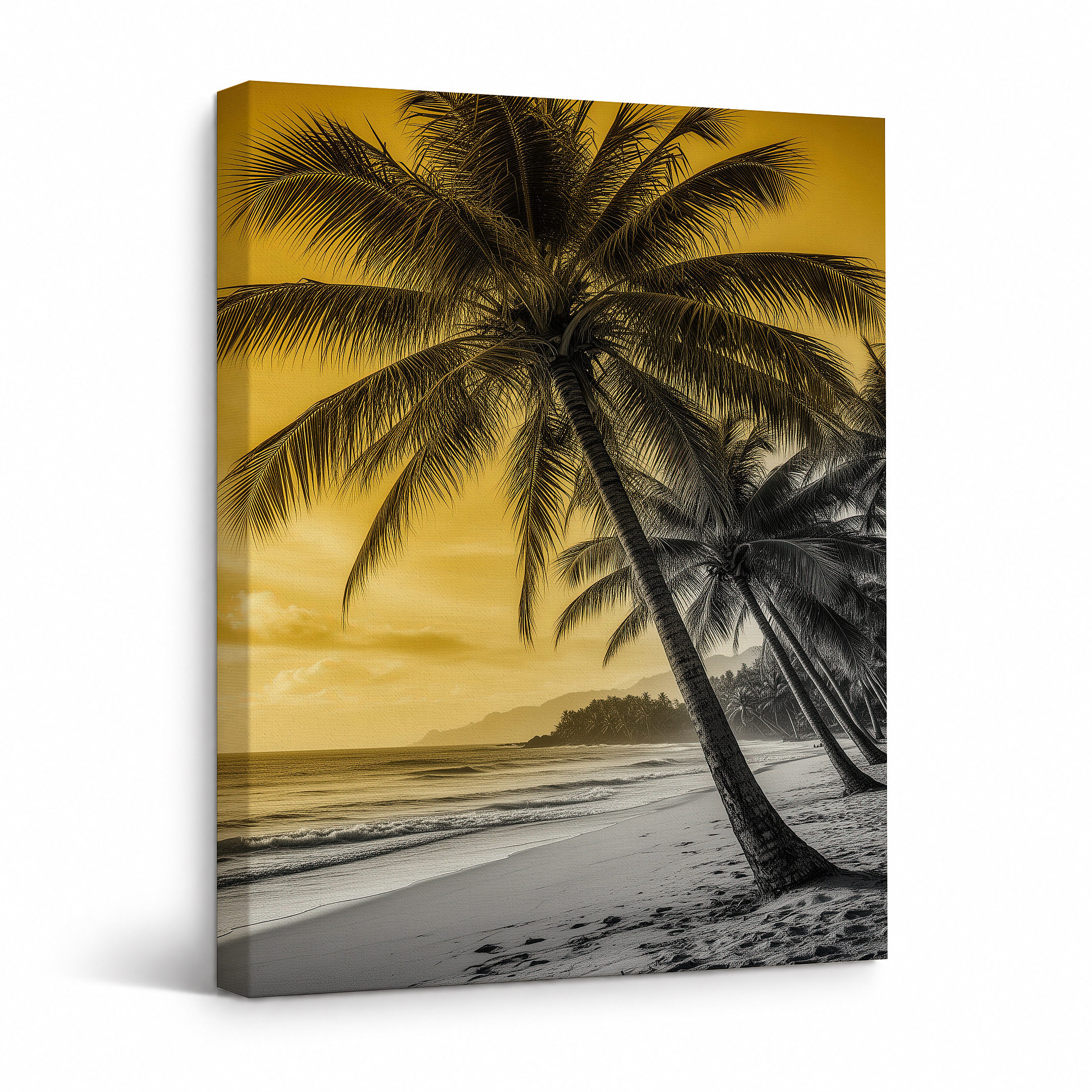 Tropical Sunset Palm Trees Framed Canvas Wall Art - Ready to Hang