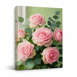 Pink Rose Bouquet Framed Canvas Wall Art - Ready to Hang
