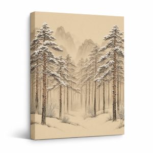 Snowy Pine Forest Framed Canvas Wall Art | Serene Mountain Landscape