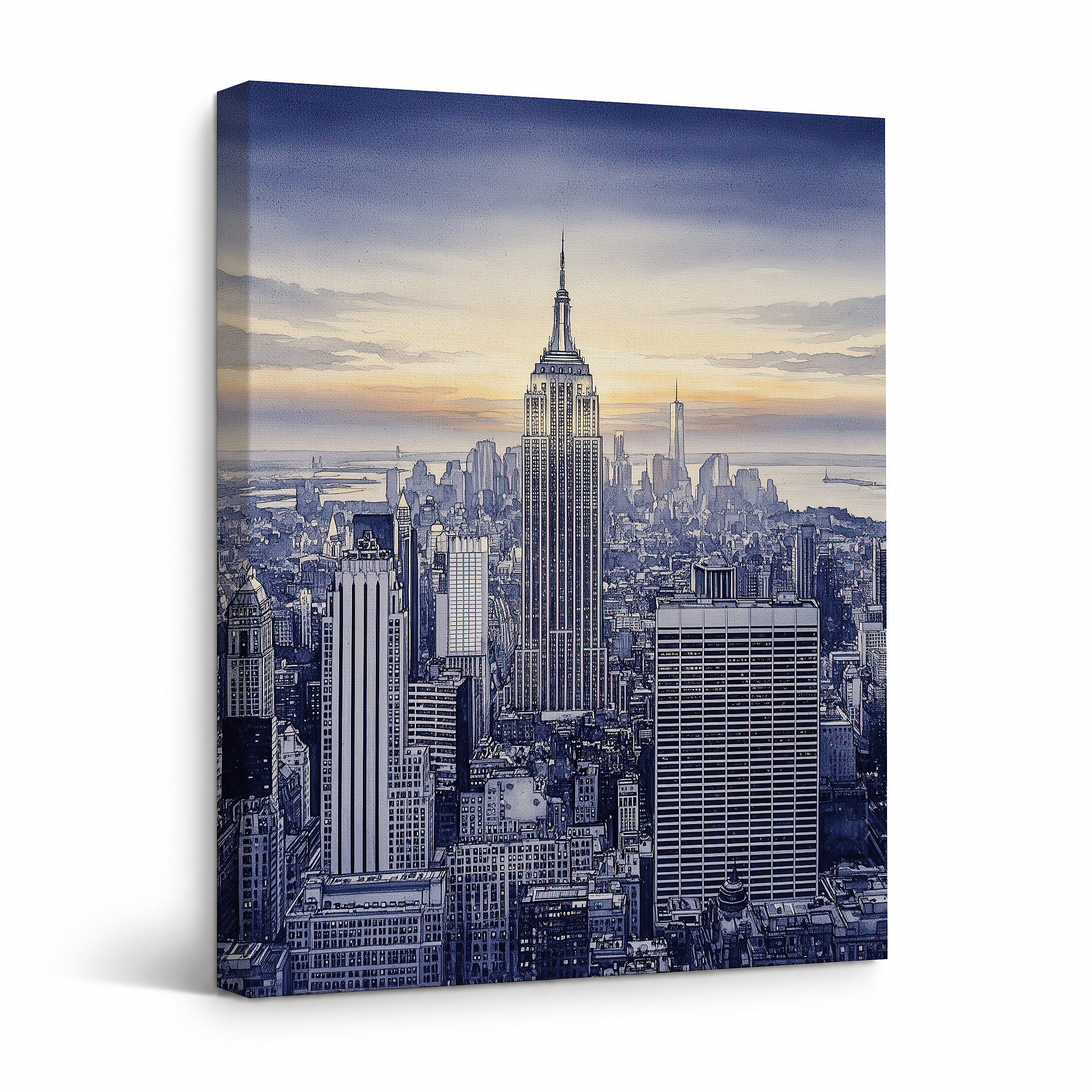 New York City Skyline Sunset Framed Canvas Wall Art