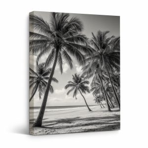Tropical Palm Beach Black & White Framed Canvas Wall Art