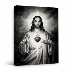 Sacred Heart of Jesus Monochrome Framed Canvas Wall Art