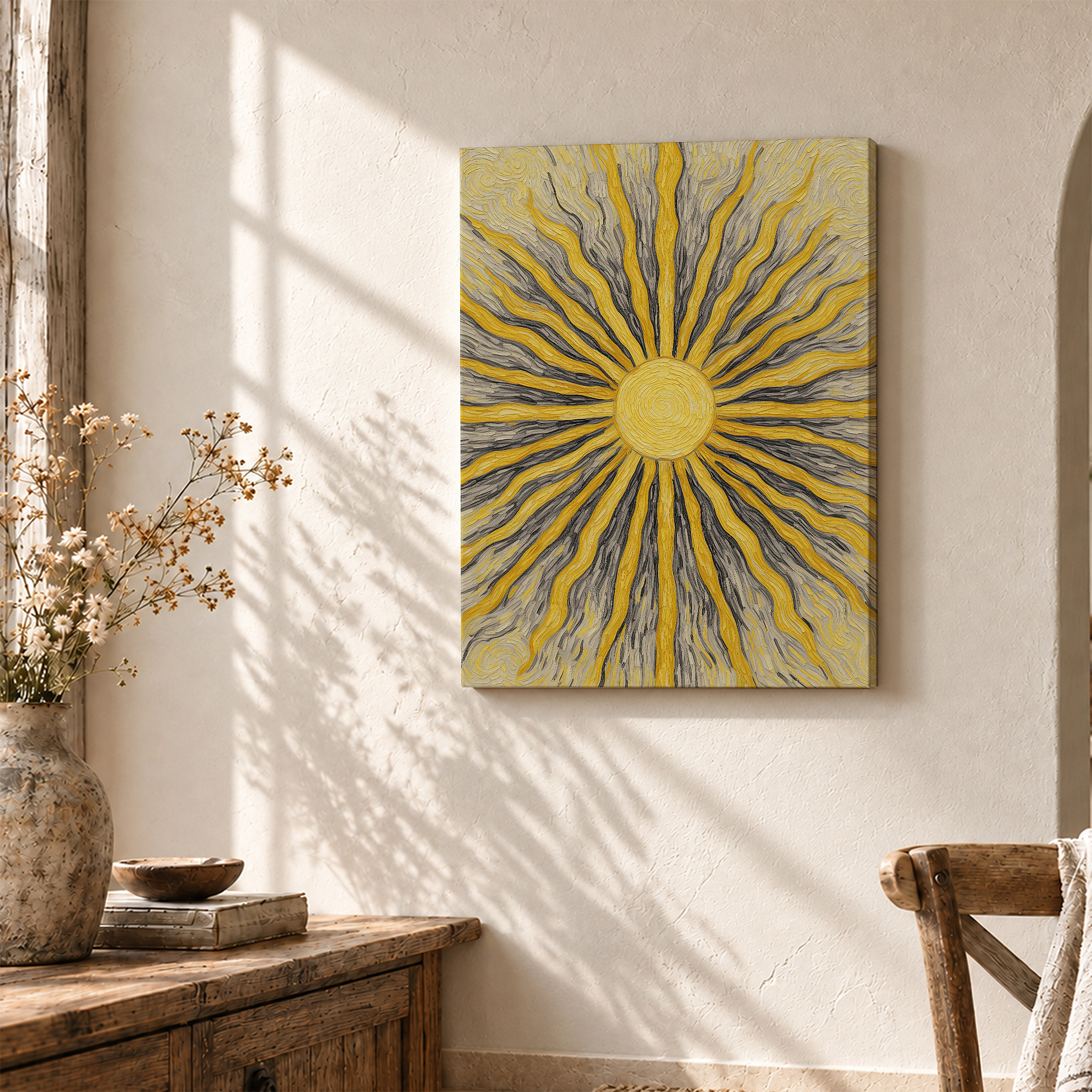 Sunburst Radiant Sun Framed Canvas Wall Art - Ready to Hang - Image 3