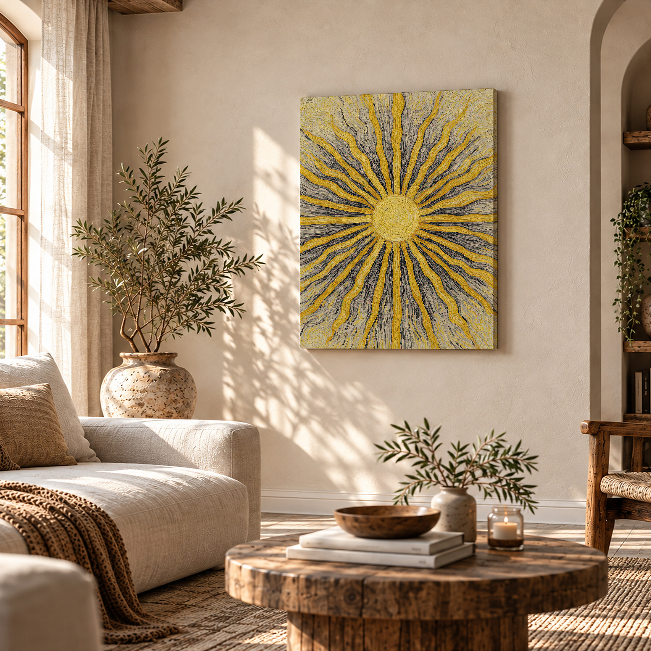 Sunburst Radiant Sun Framed Canvas Wall Art - Ready to Hang - Image 4