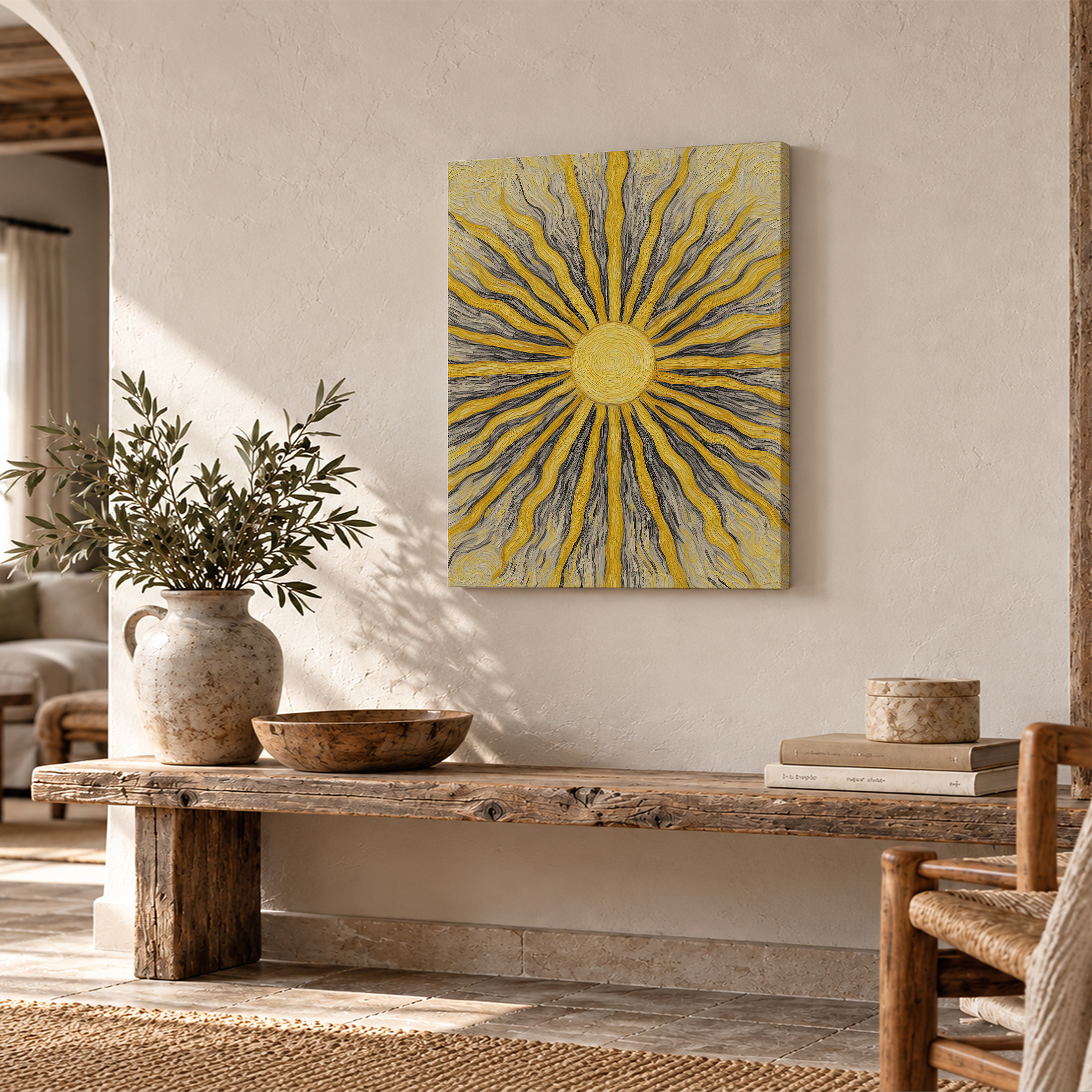 Sunburst Radiant Sun Framed Canvas Wall Art - Ready to Hang - Image 2
