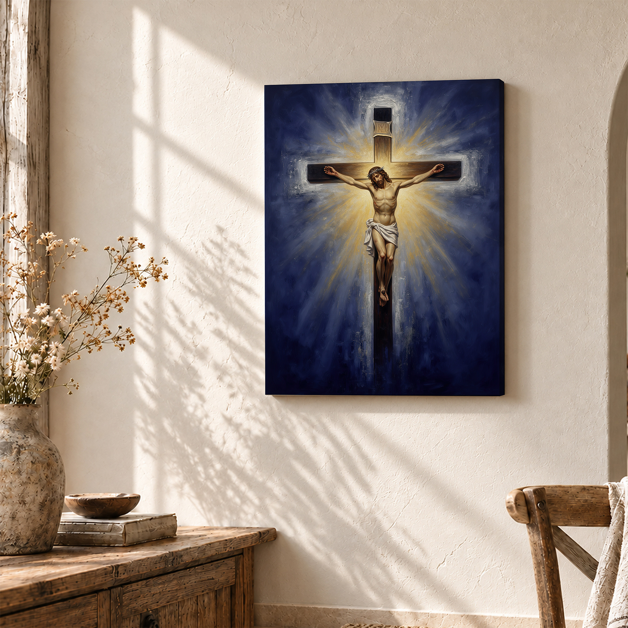 Radiant Cross Religious Framed Canvas Wall Art Ready to Hang - Image 3