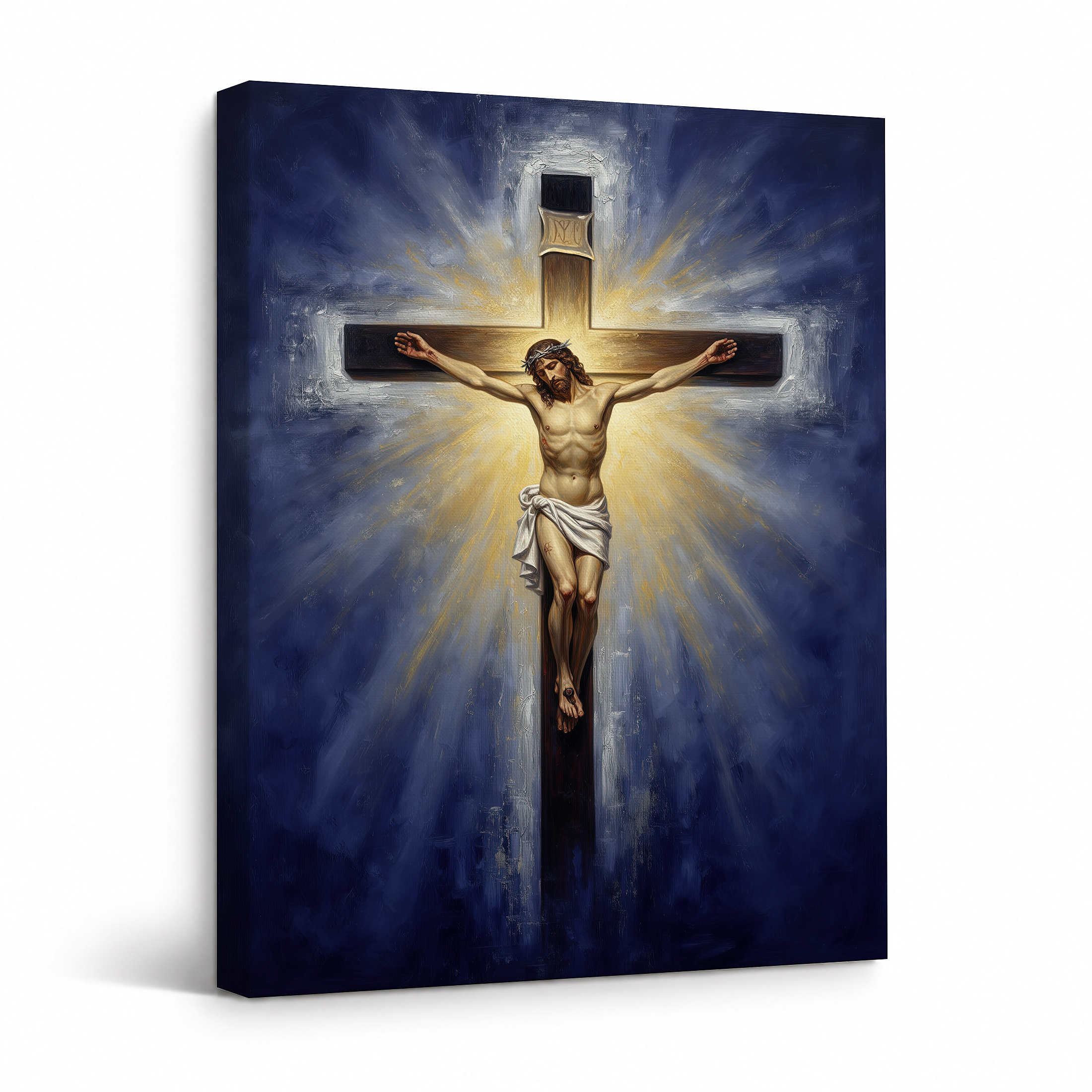 Radiant Cross Religious Framed Canvas Wall Art Ready to Hang