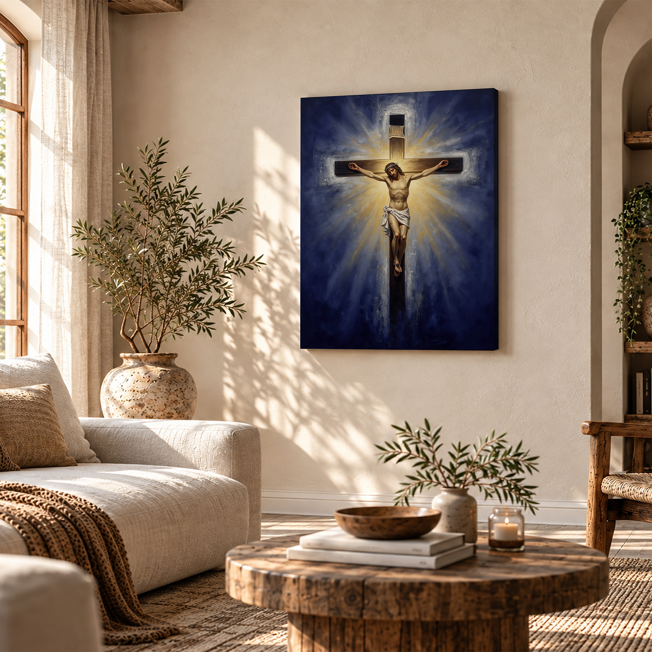 Radiant Cross Religious Framed Canvas Wall Art Ready to Hang - Image 4
