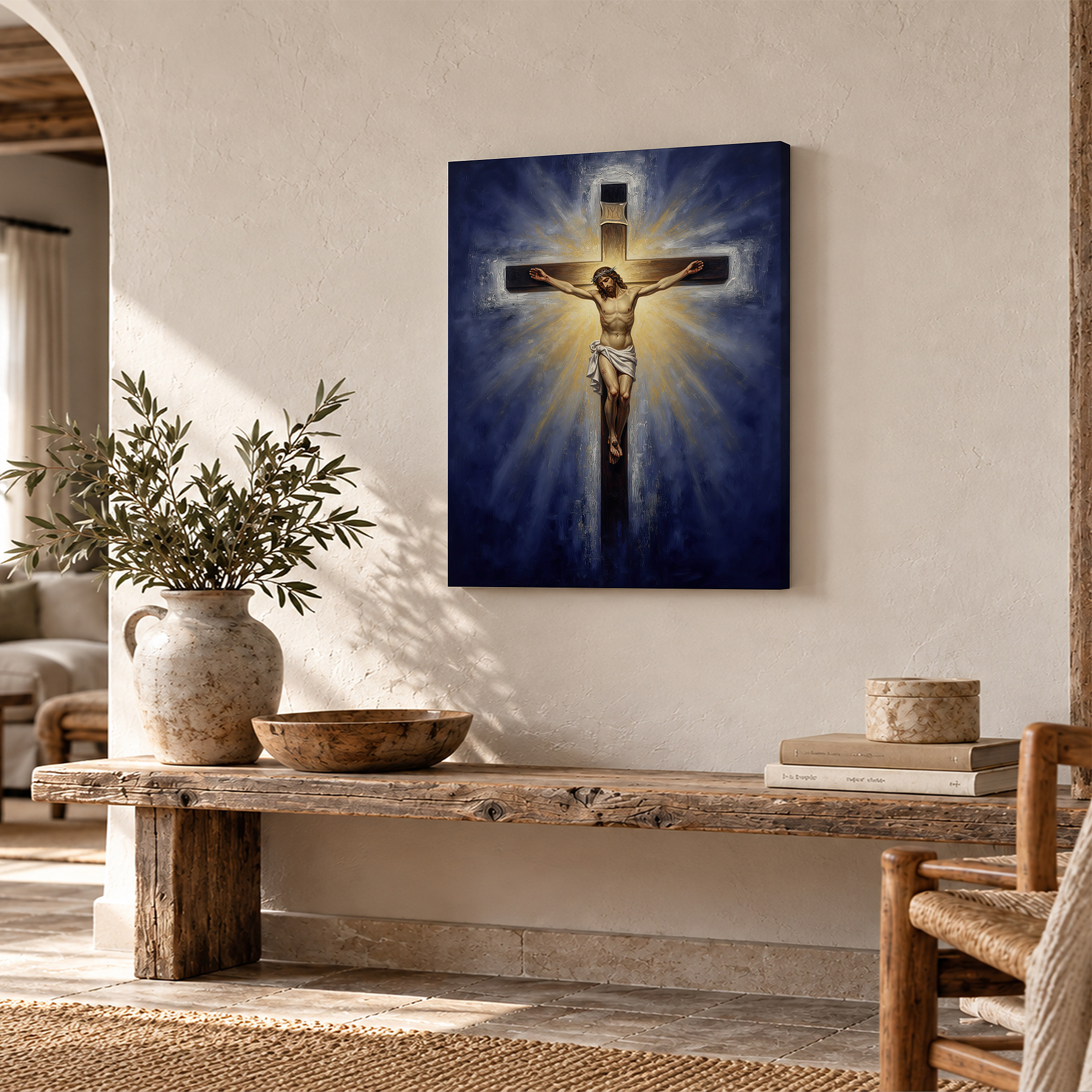 Radiant Cross Religious Framed Canvas Wall Art Ready to Hang - Image 2