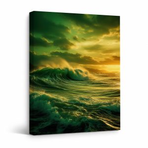 Dramatic Ocean Sunset Wave Framed Canvas Wall Art