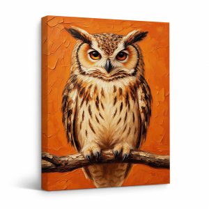 Orange Owl Portrait Framed Canvas Wall Art