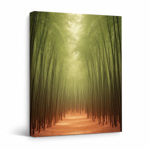 Misty Bamboo Forest Path Framed Canvas Wall Art - Ready to Hang