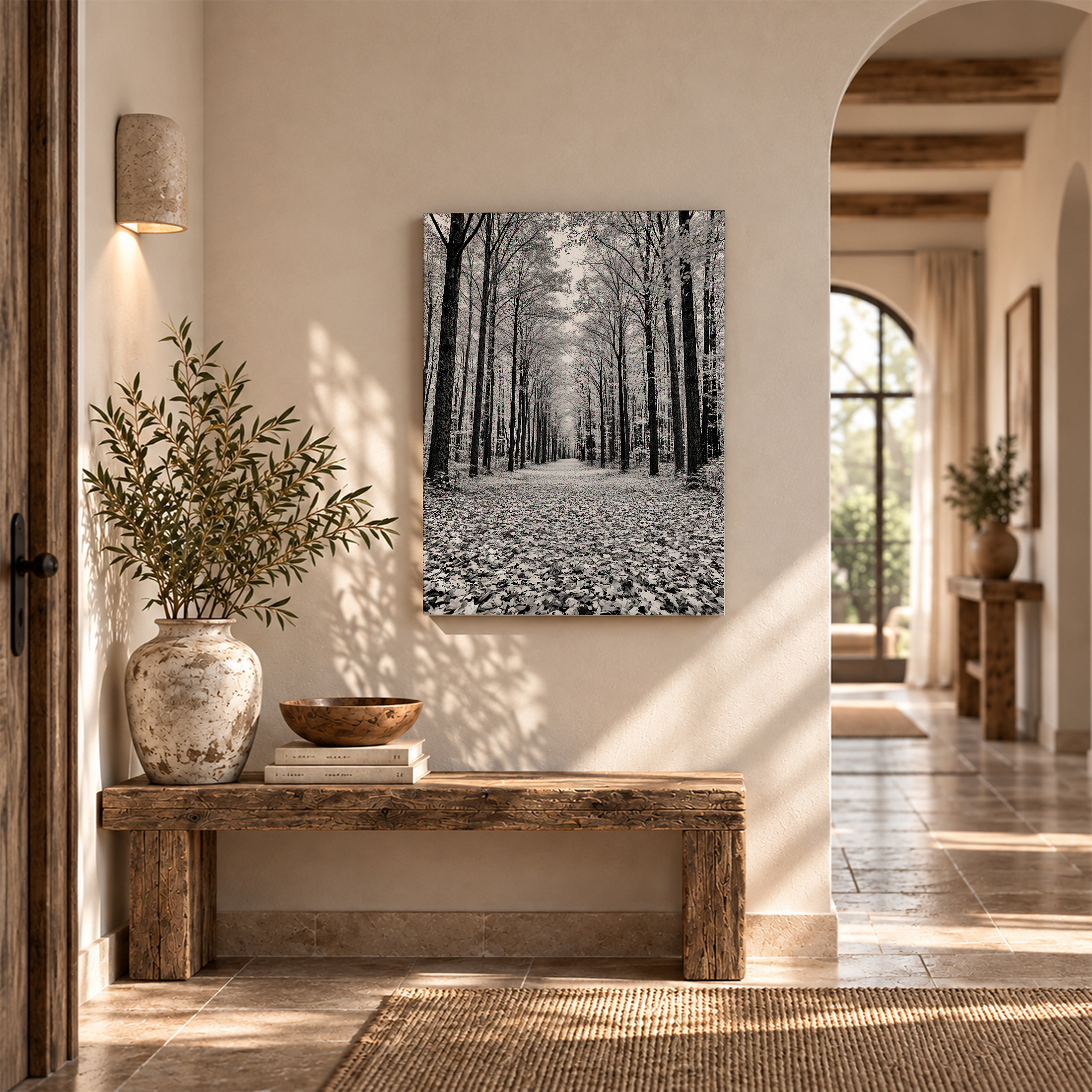 Monochrome Forest Path Framed Canvas Wall Art - Ready to Hang - Image 6