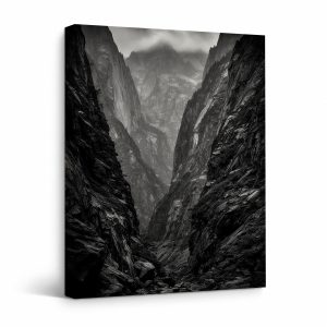 Dramatic Black & White Mountain Canyon Framed Canvas Wall Art