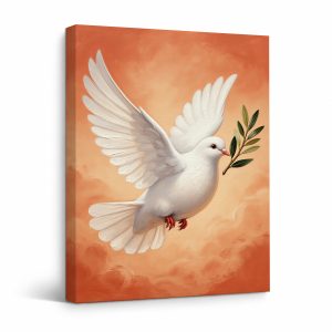 Peace Dove with Olive Branch Framed Canvas Wall Art - Serene Home Decor