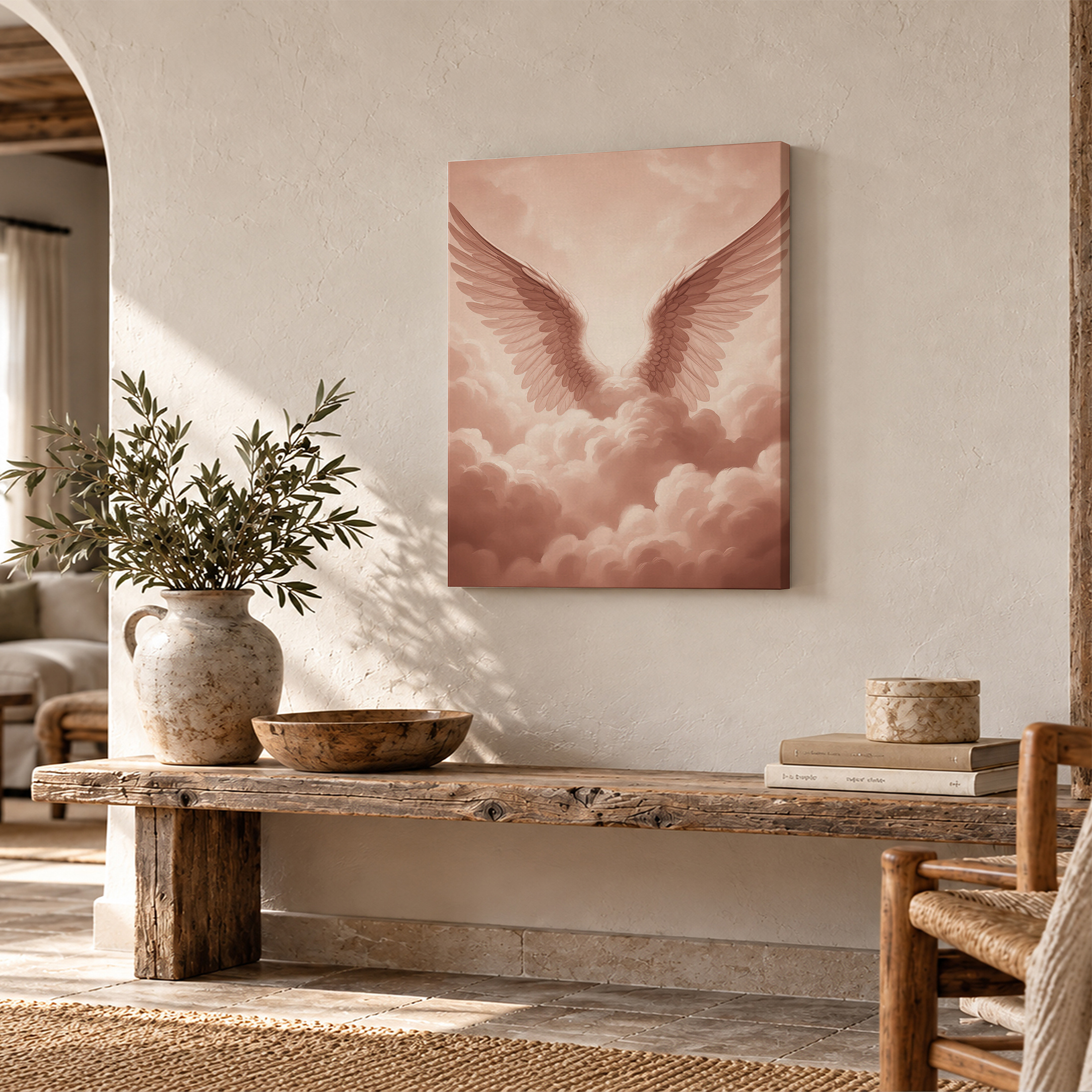 Pink Angel Wings Framed Canvas Wall Art | Serene Clouds Decor - Image 2