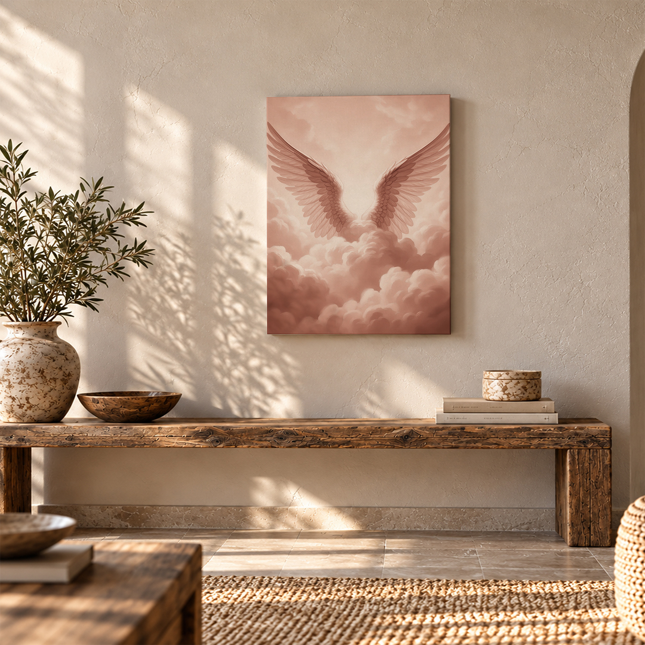 Pink Angel Wings Framed Canvas Wall Art | Serene Clouds Decor - Image 5