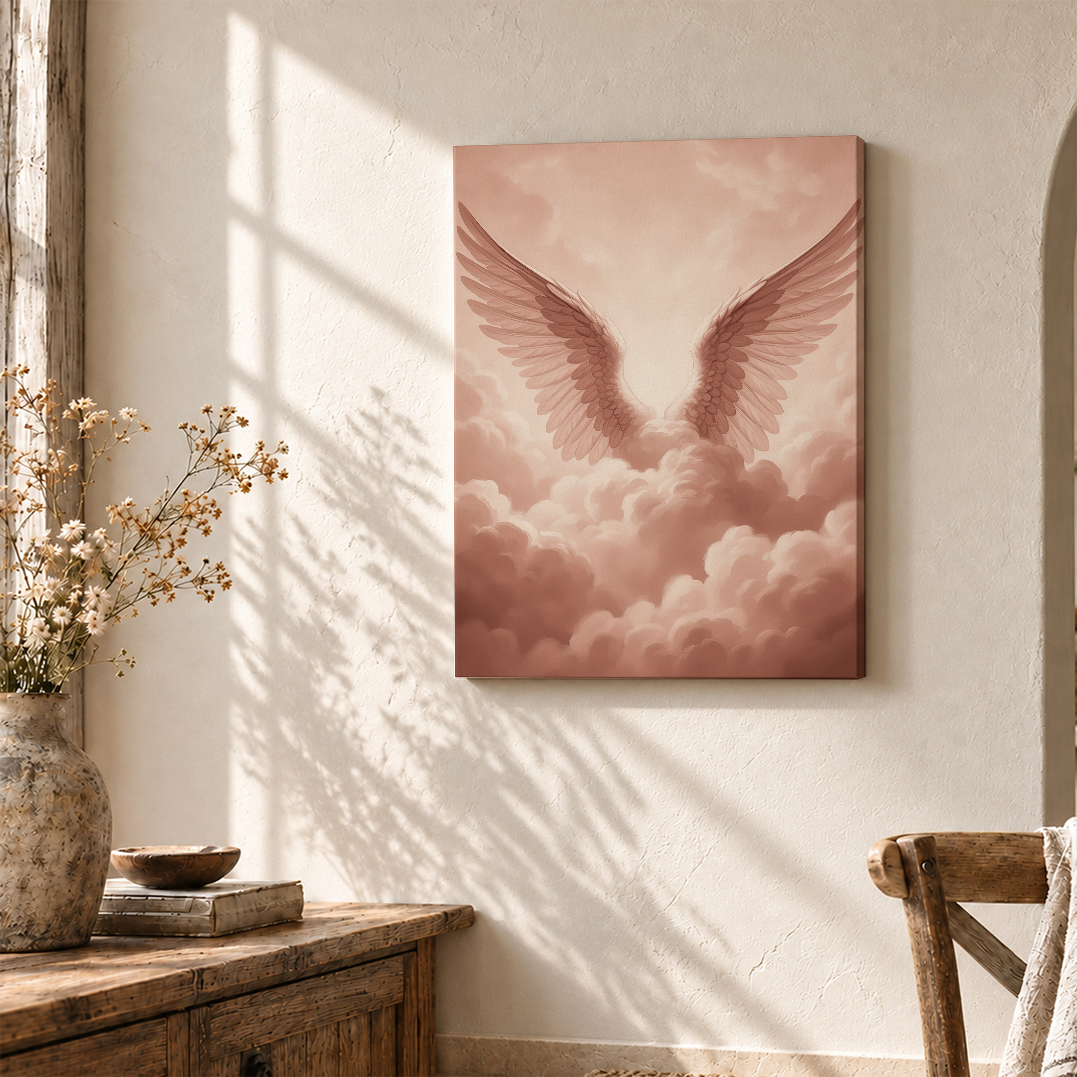 Pink Angel Wings Framed Canvas Wall Art | Serene Clouds Decor - Image 3