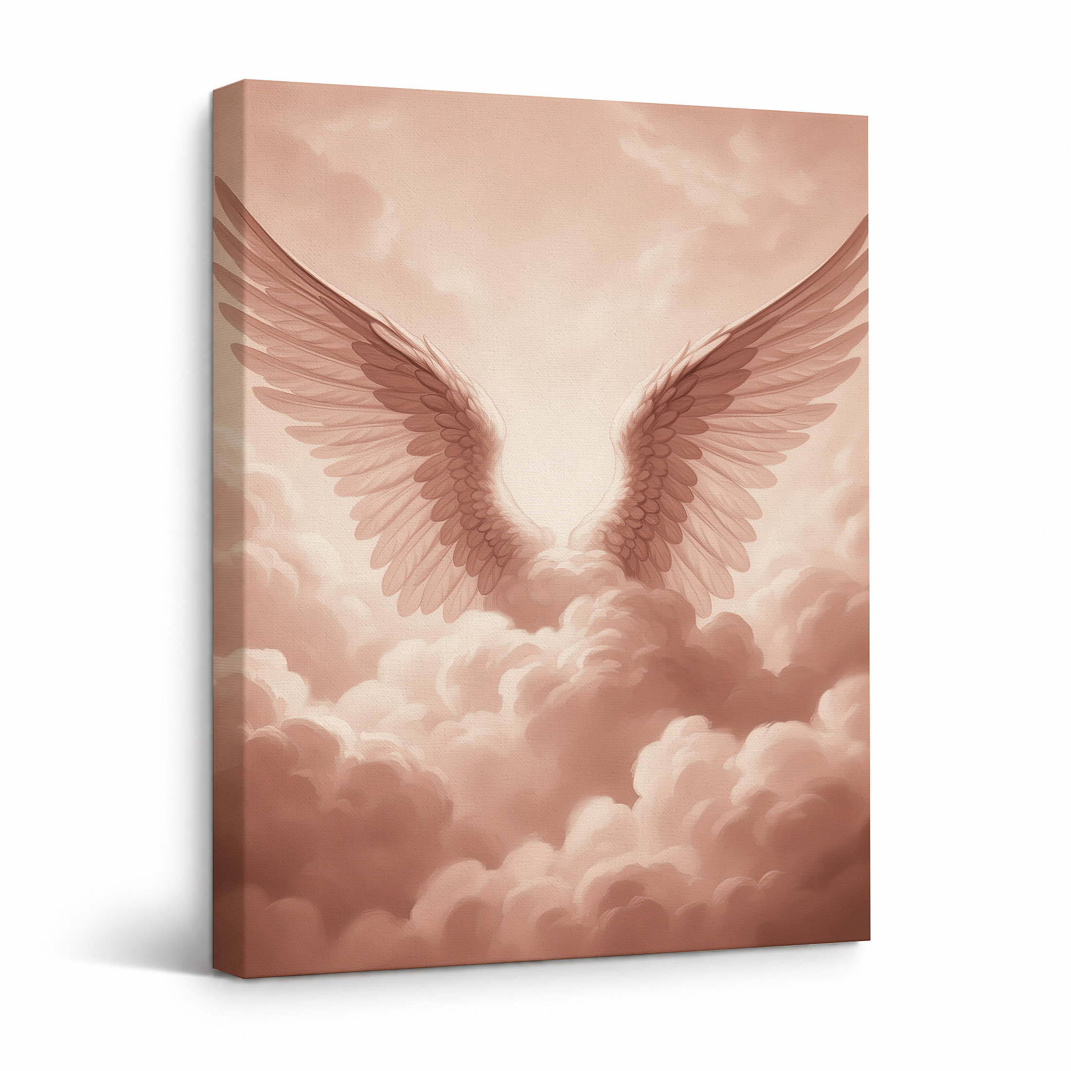 Pink Angel Wings Framed Canvas Wall Art | Serene Clouds Decor