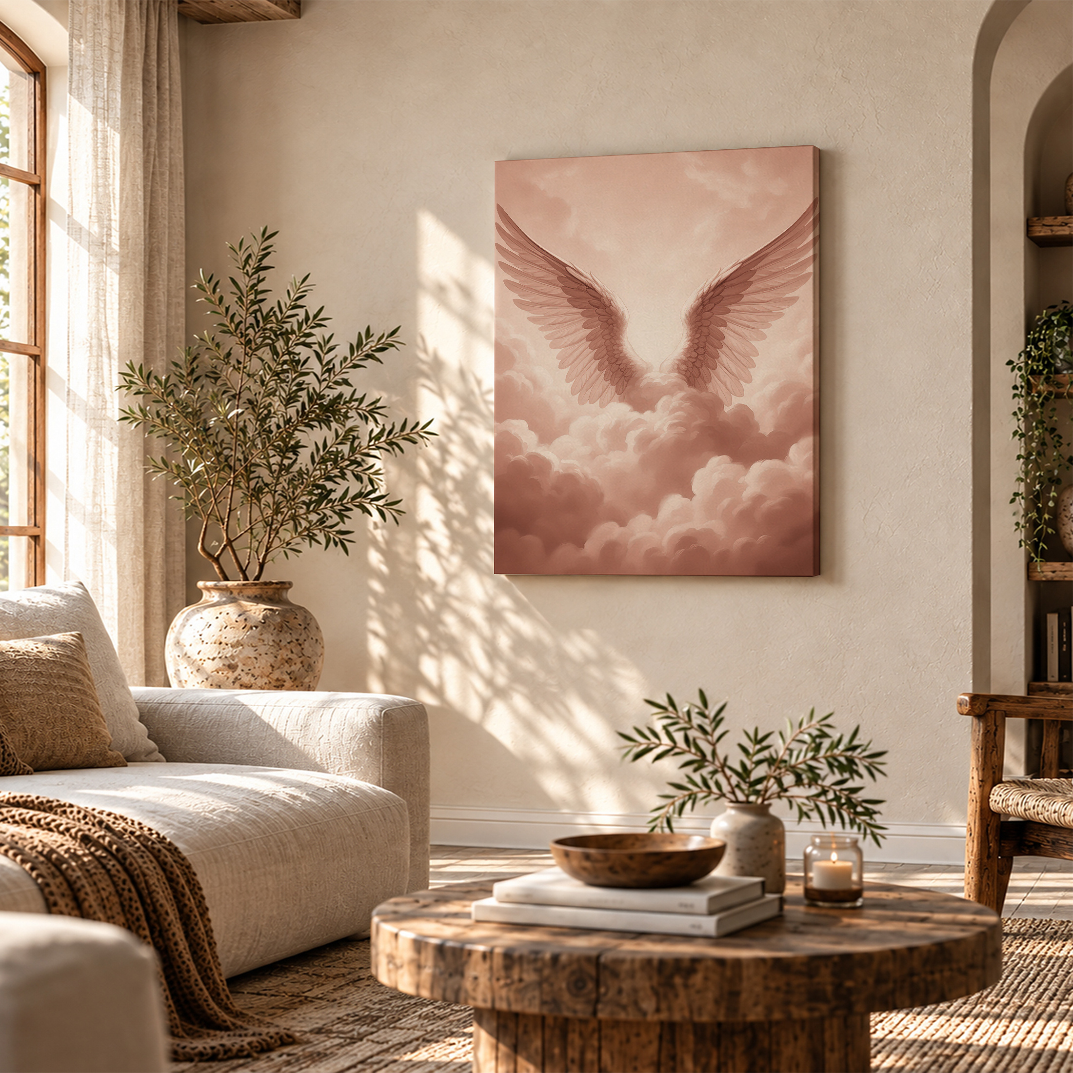 Pink Angel Wings Framed Canvas Wall Art | Serene Clouds Decor - Image 4