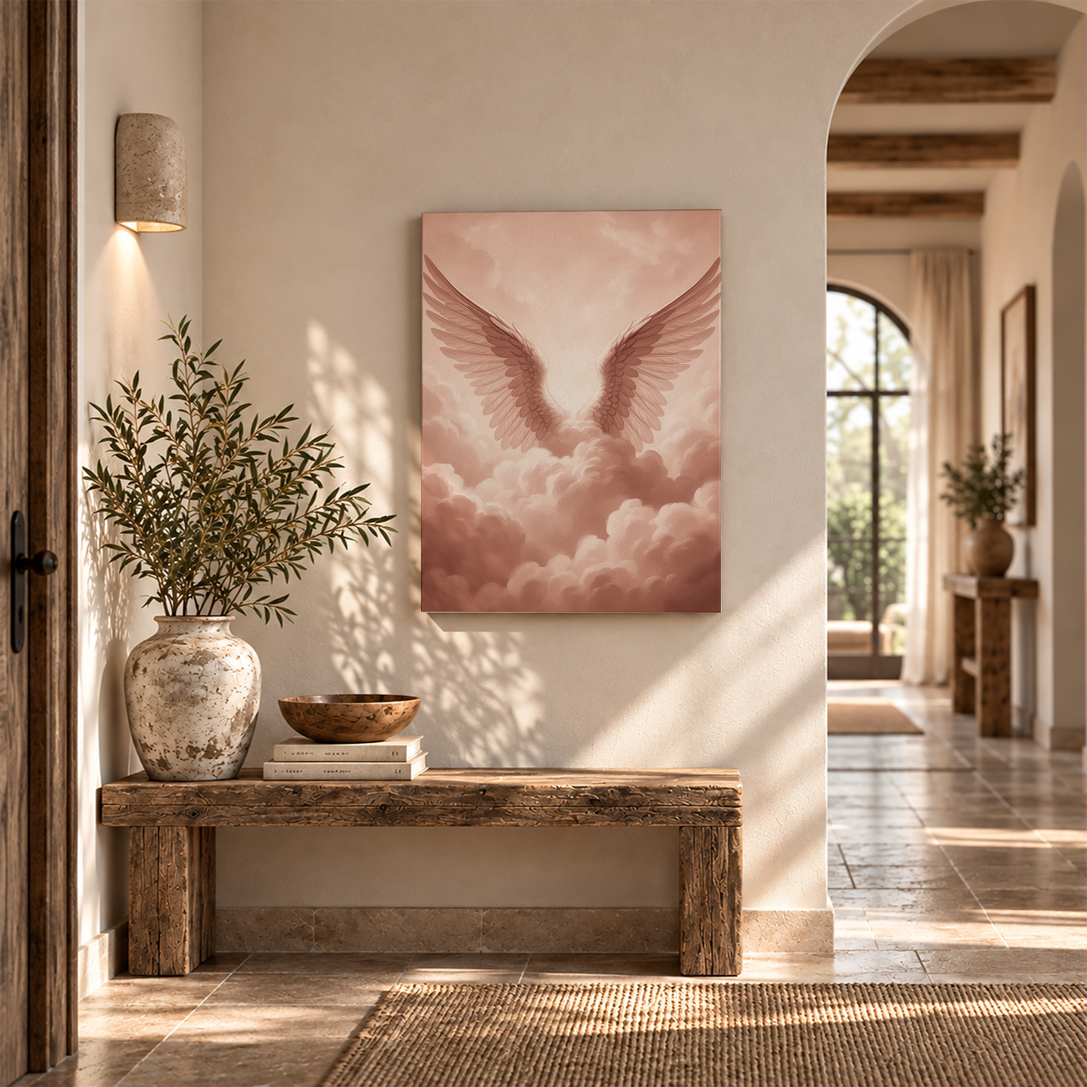 Pink Angel Wings Framed Canvas Wall Art | Serene Clouds Decor - Image 6