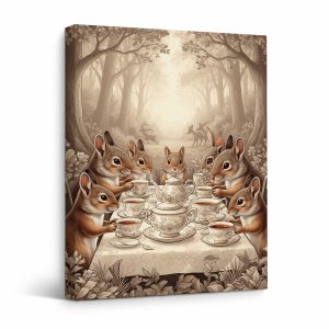 Squirrel Tea Party Forest Framed Canvas Wall Art Ready to Hang