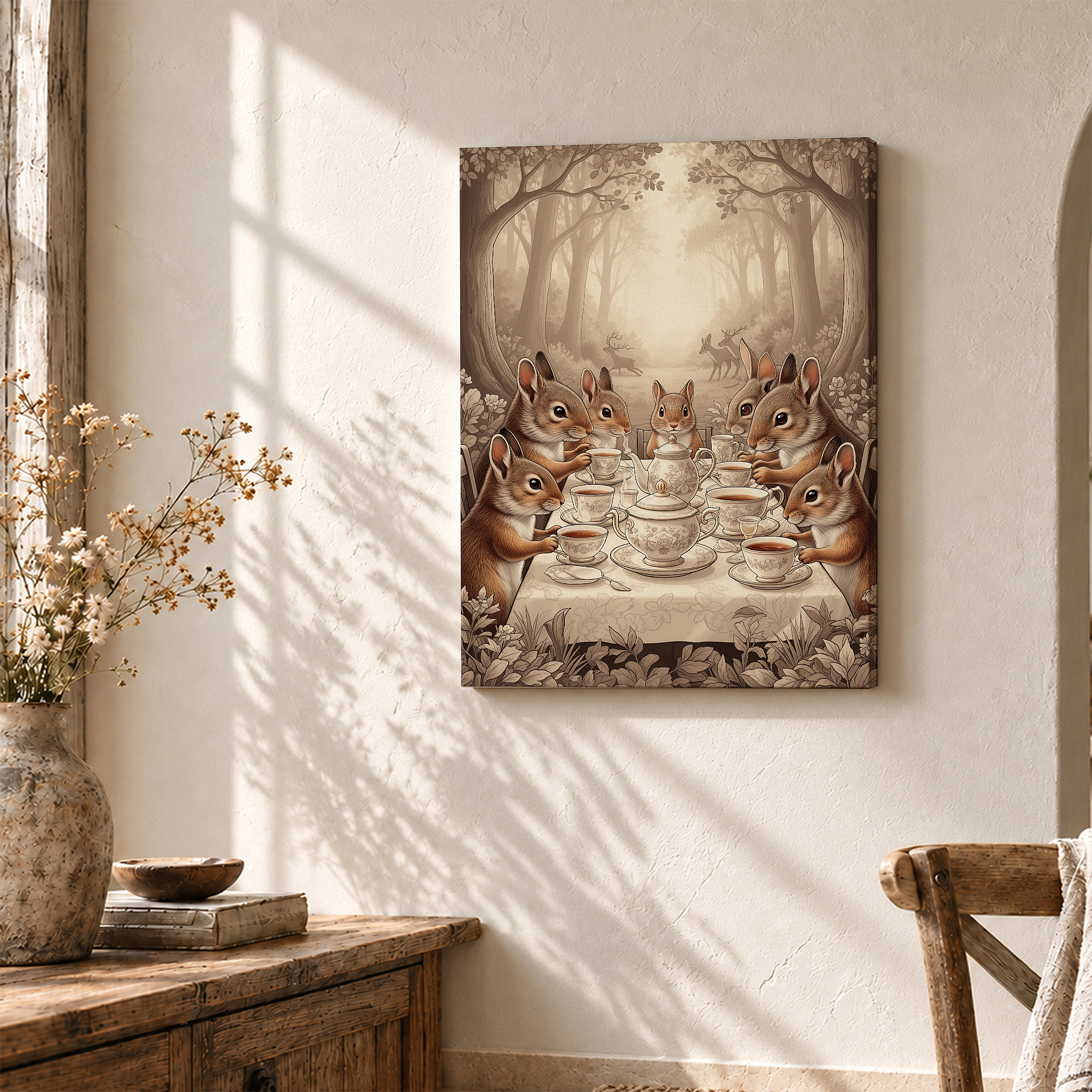 Squirrel Tea Party Forest Framed Canvas Wall Art Ready to Hang - Image 3