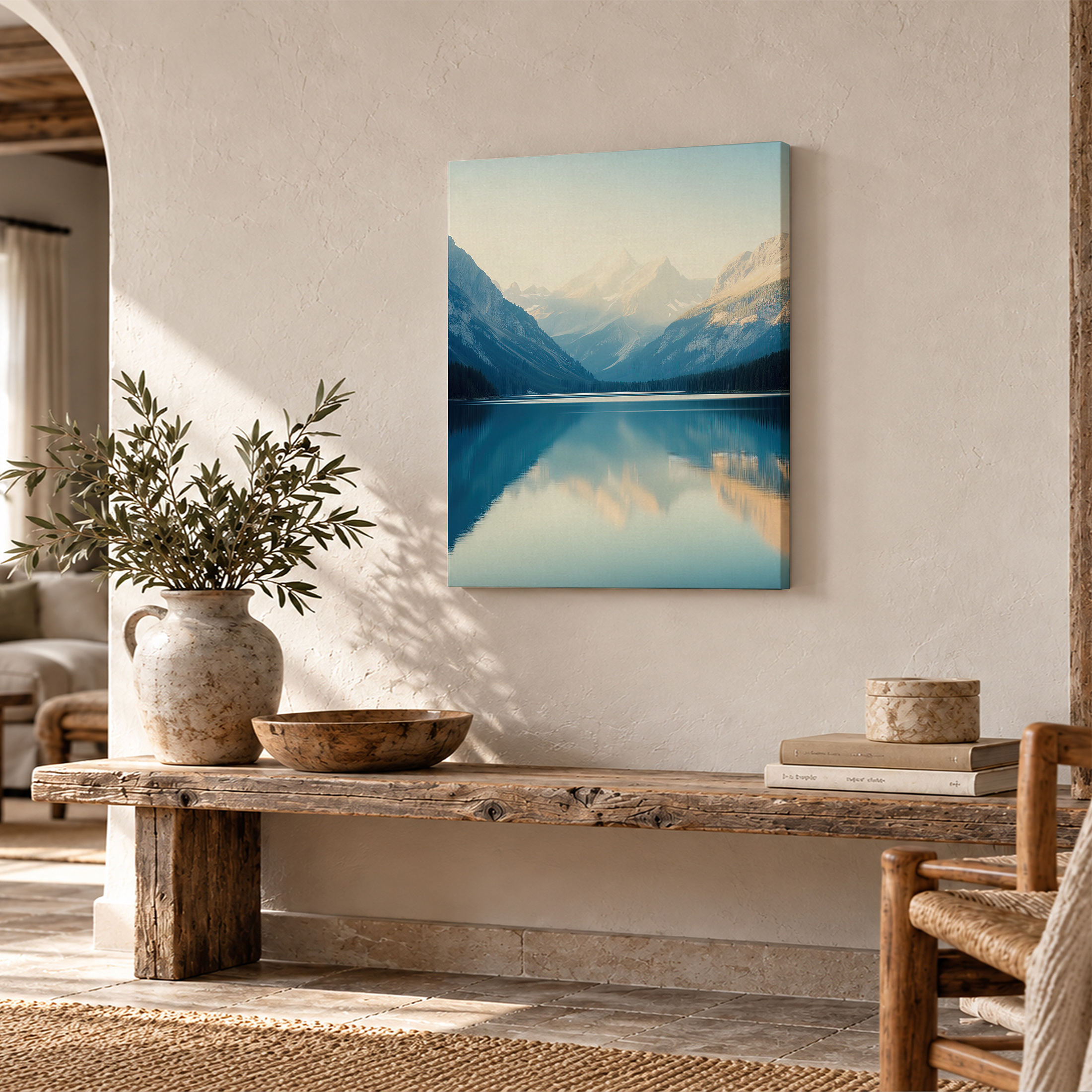 Mountain Lake Reflections Framed Canvas Wall Art - Image 2
