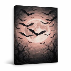 Bats Moon Night Framed Canvas Wall Art