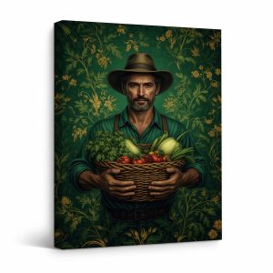 Gardener with Fresh Produce Framed Canvas Wall Art - Nature Art Print