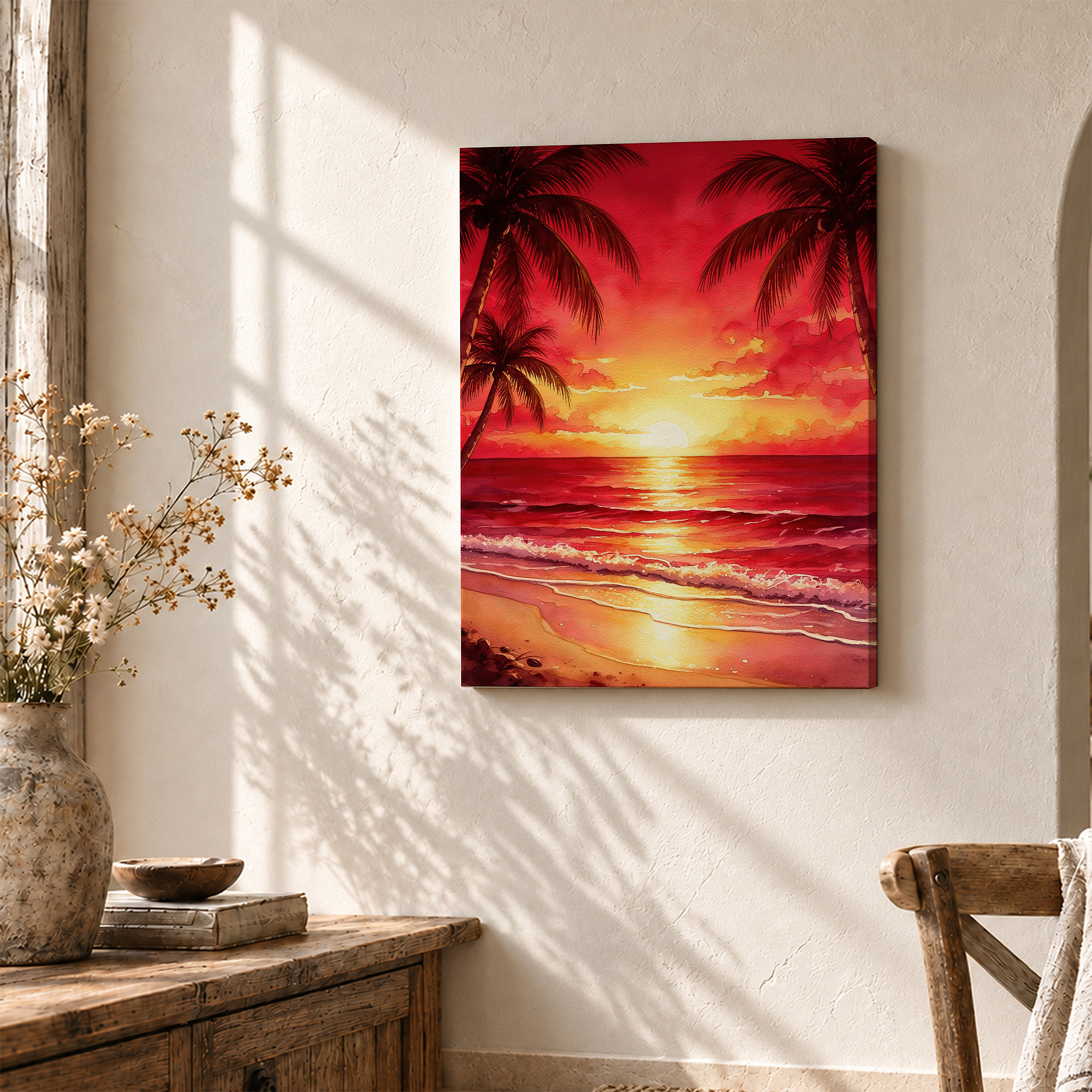 Tropical Sunset Beach Framed Canvas Wall Art Ready to Hang - Image 3
