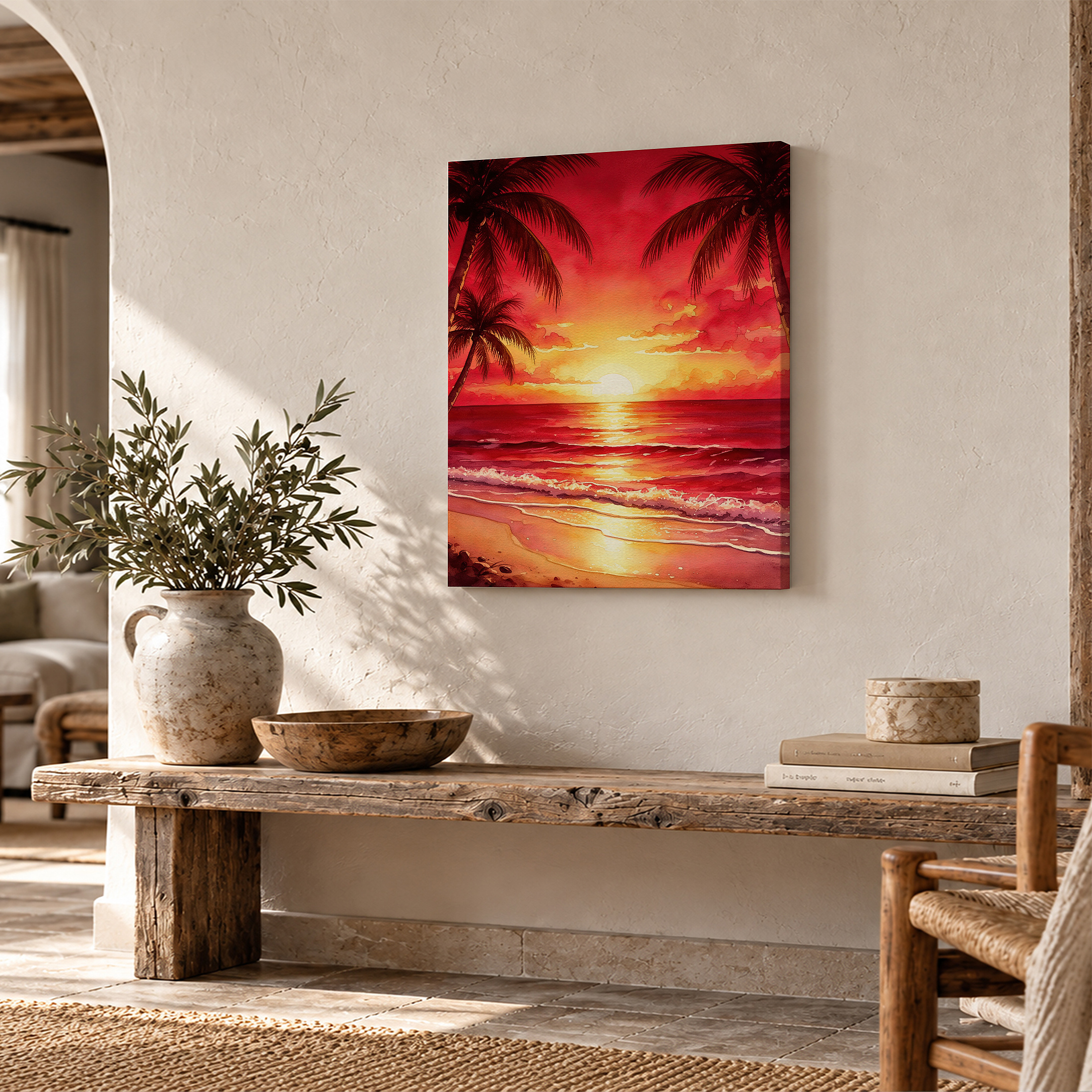 Tropical Sunset Beach Framed Canvas Wall Art Ready to Hang - Image 2