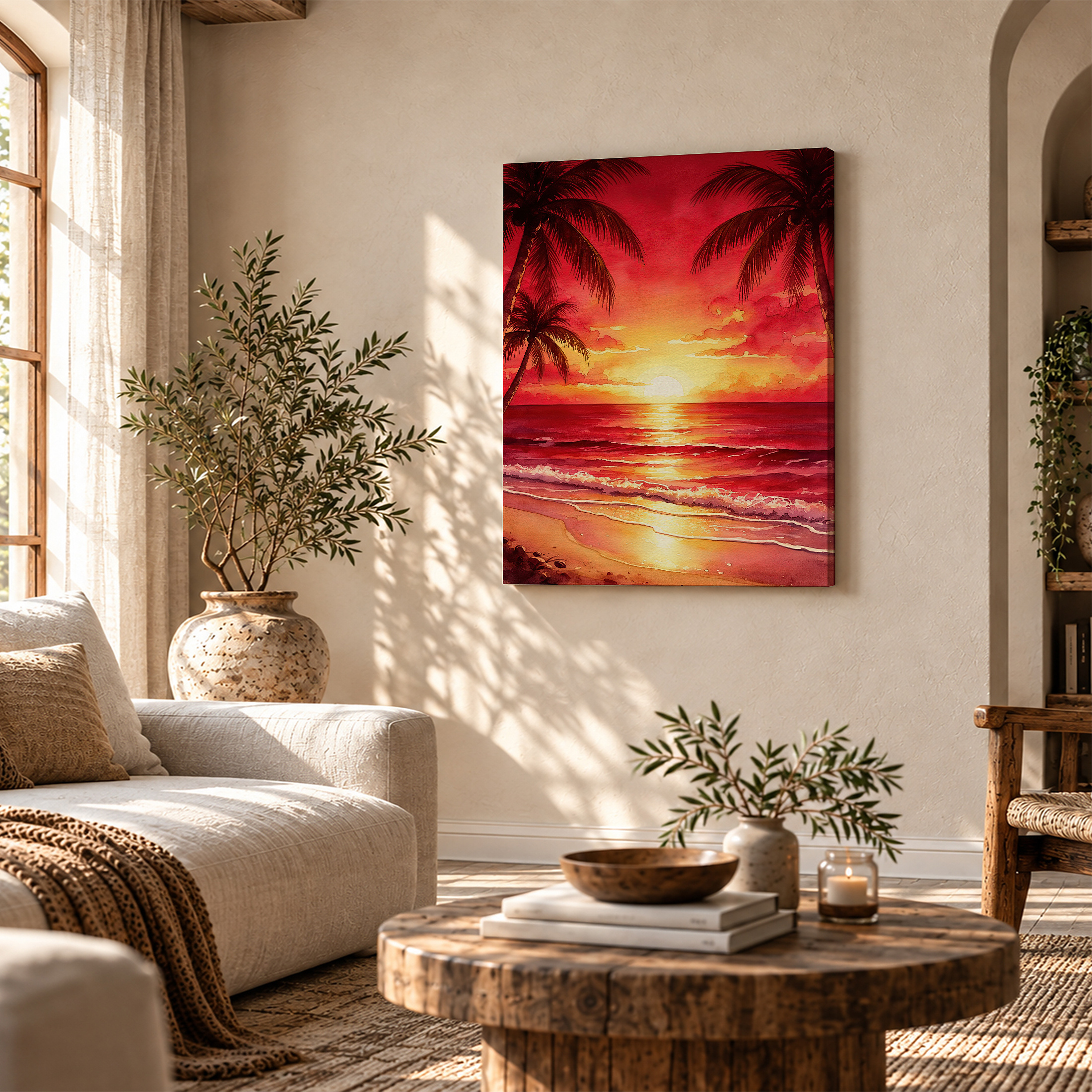 Tropical Sunset Beach Framed Canvas Wall Art Ready to Hang - Image 4