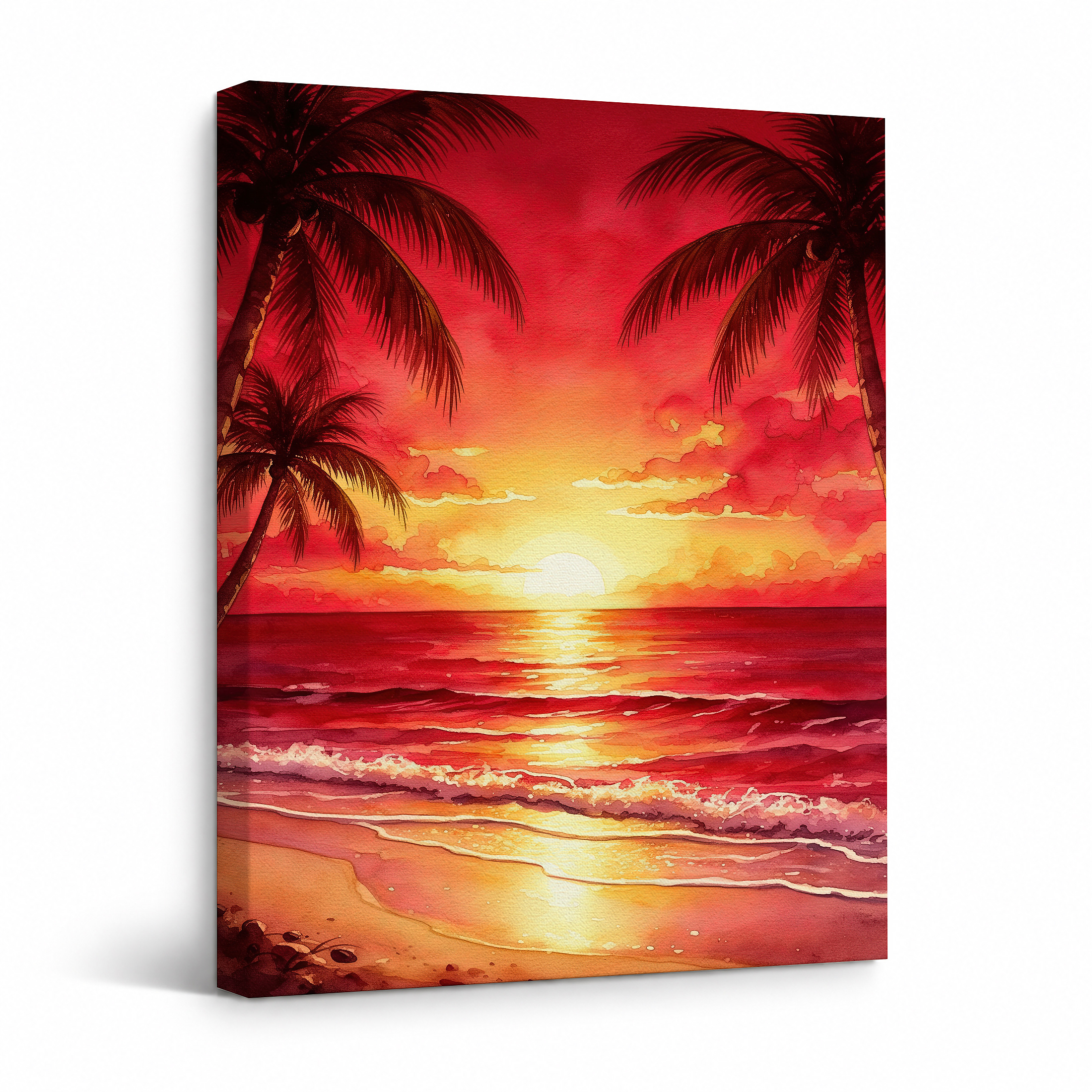Tropical Sunset Beach Framed Canvas Wall Art Ready to Hang