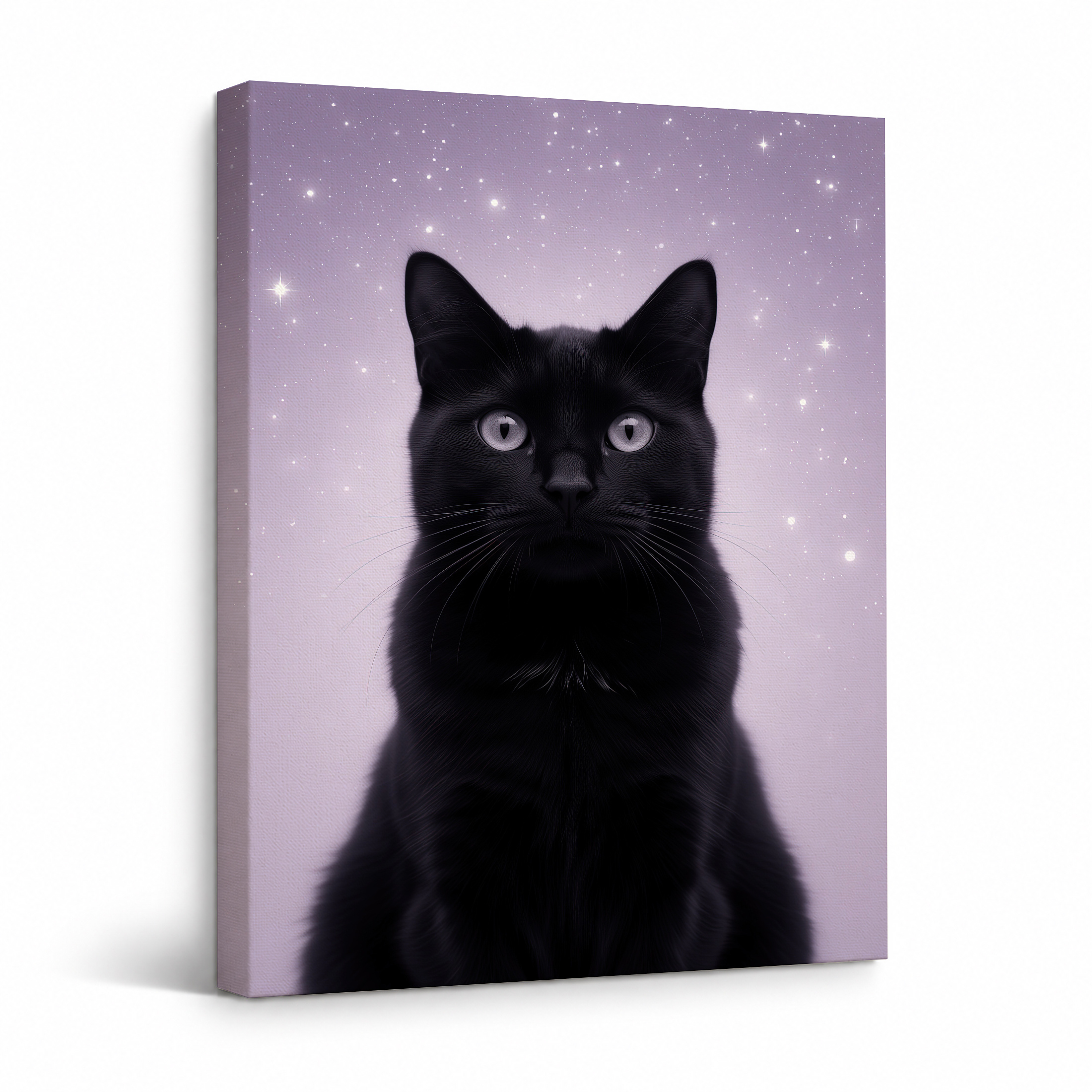 Black Cat in Purple Starry Night Framed Canvas Wall Art