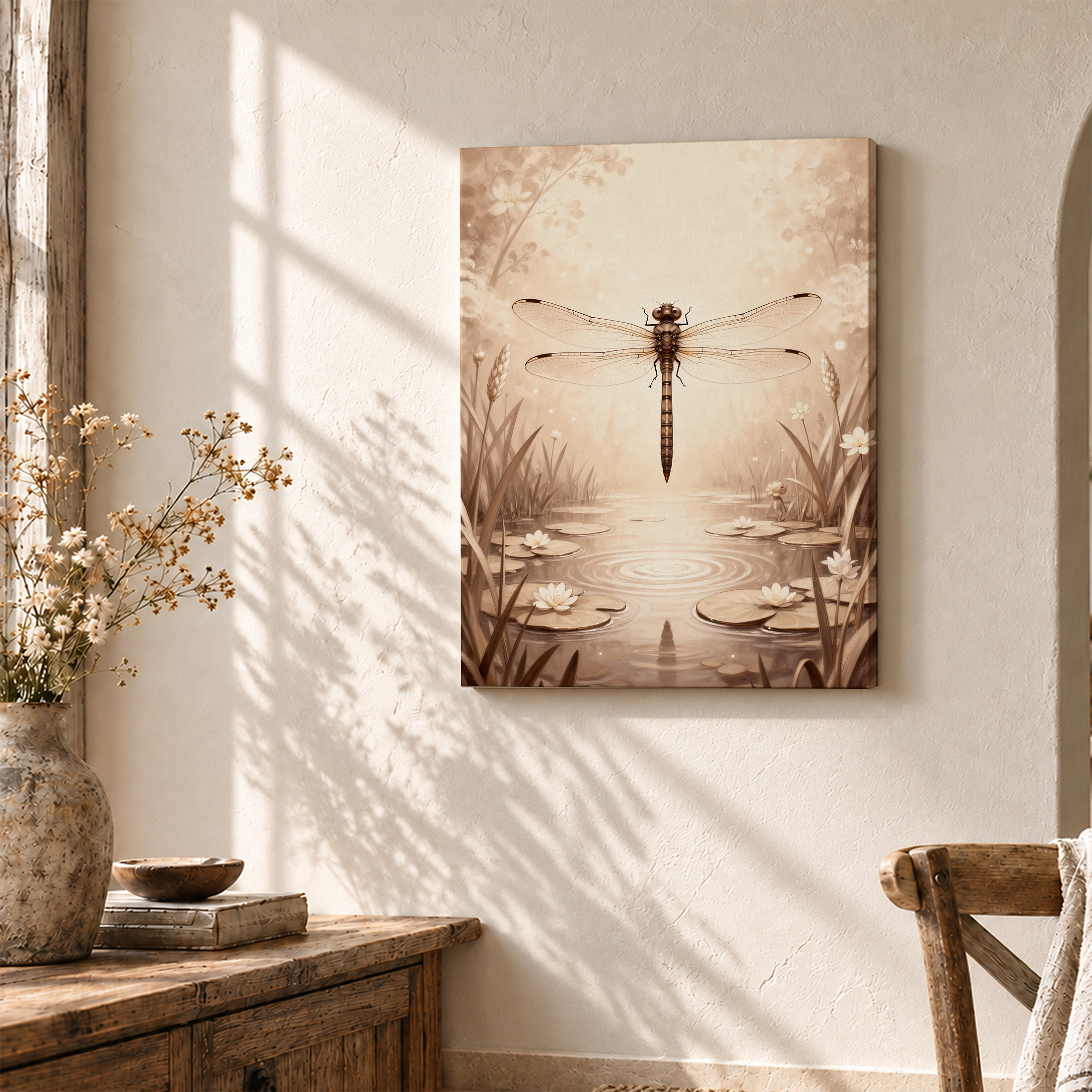 Dragonfly Pond Serenity Framed Canvas Wall Art - Ready to Hang - Image 3