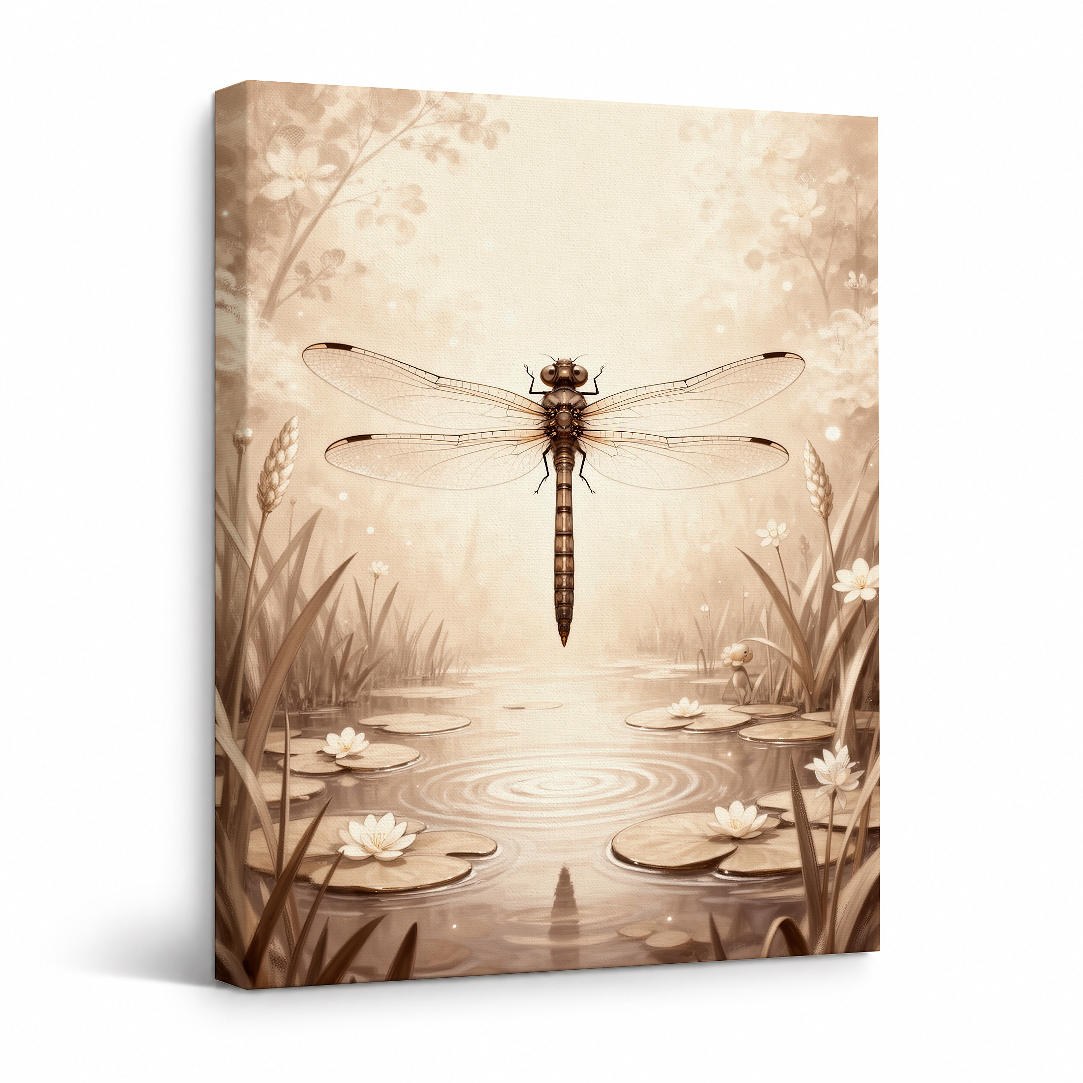 Dragonfly Pond Serenity Framed Canvas Wall Art - Ready to Hang