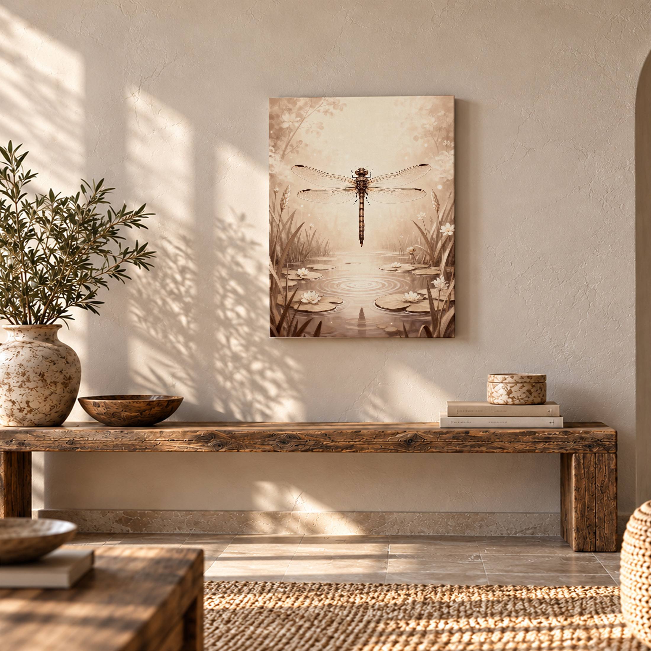 Dragonfly Pond Serenity Framed Canvas Wall Art - Ready to Hang - Image 5