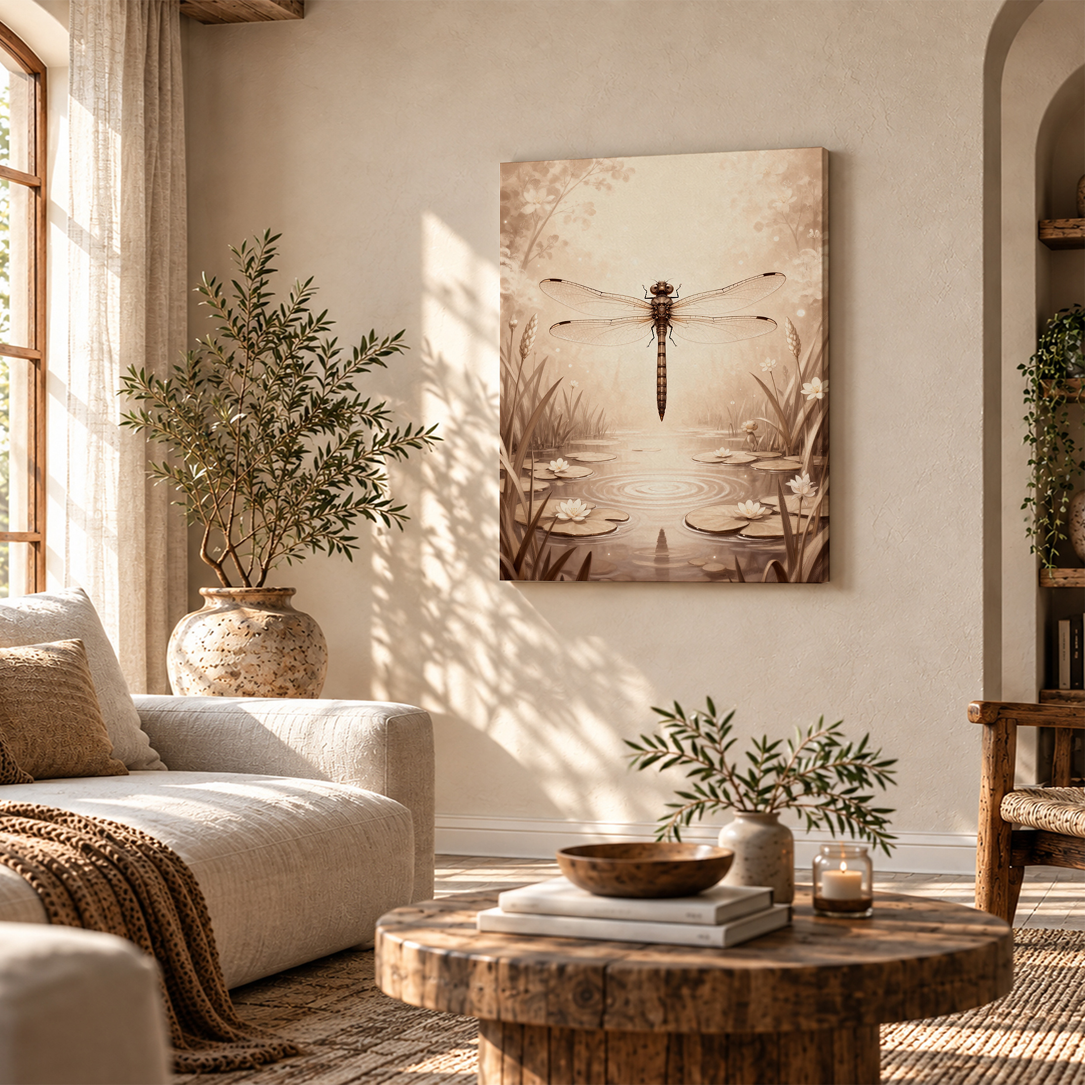 Dragonfly Pond Serenity Framed Canvas Wall Art - Ready to Hang - Image 4